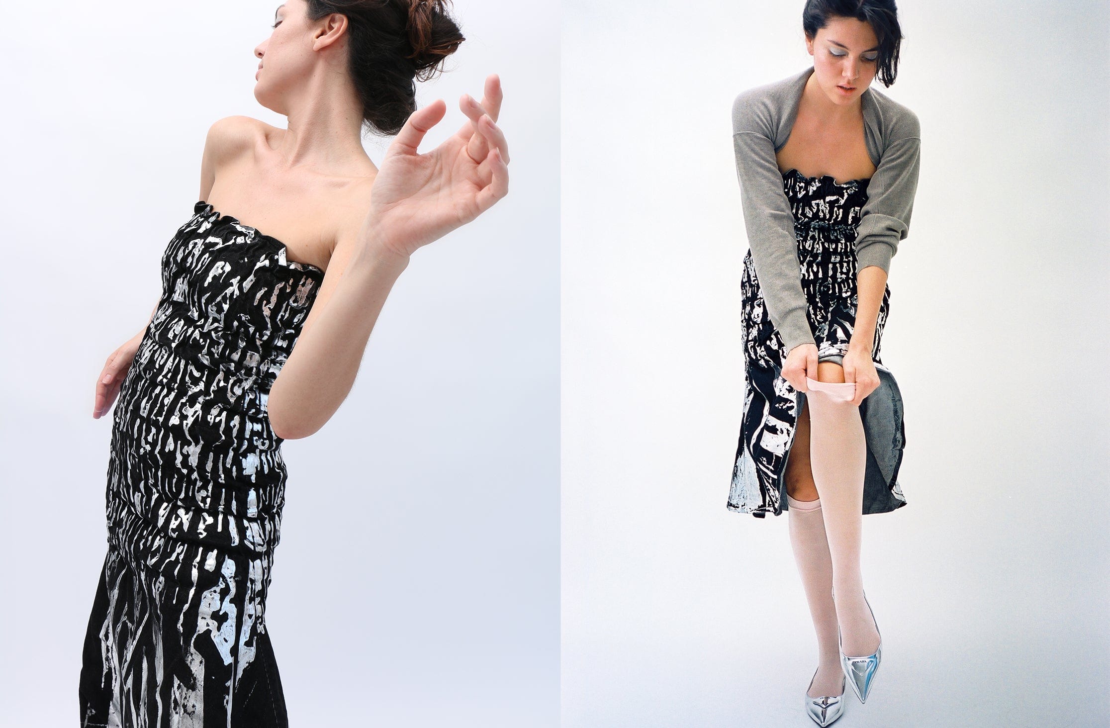 Maimoun Anne Isabella Metallic Denim Gather Dress