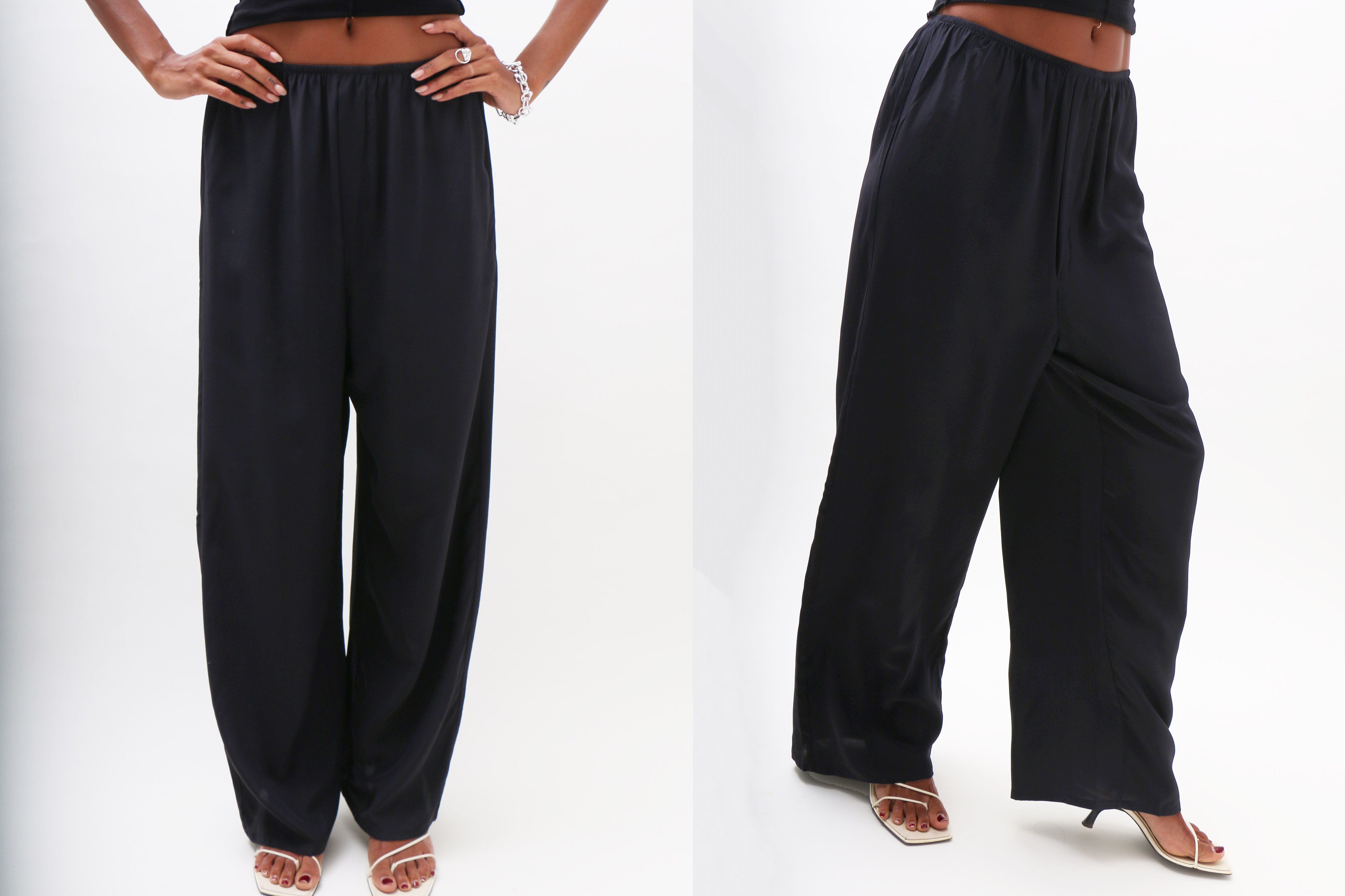 Maimoun Baserange Black Silk Stoa Pants