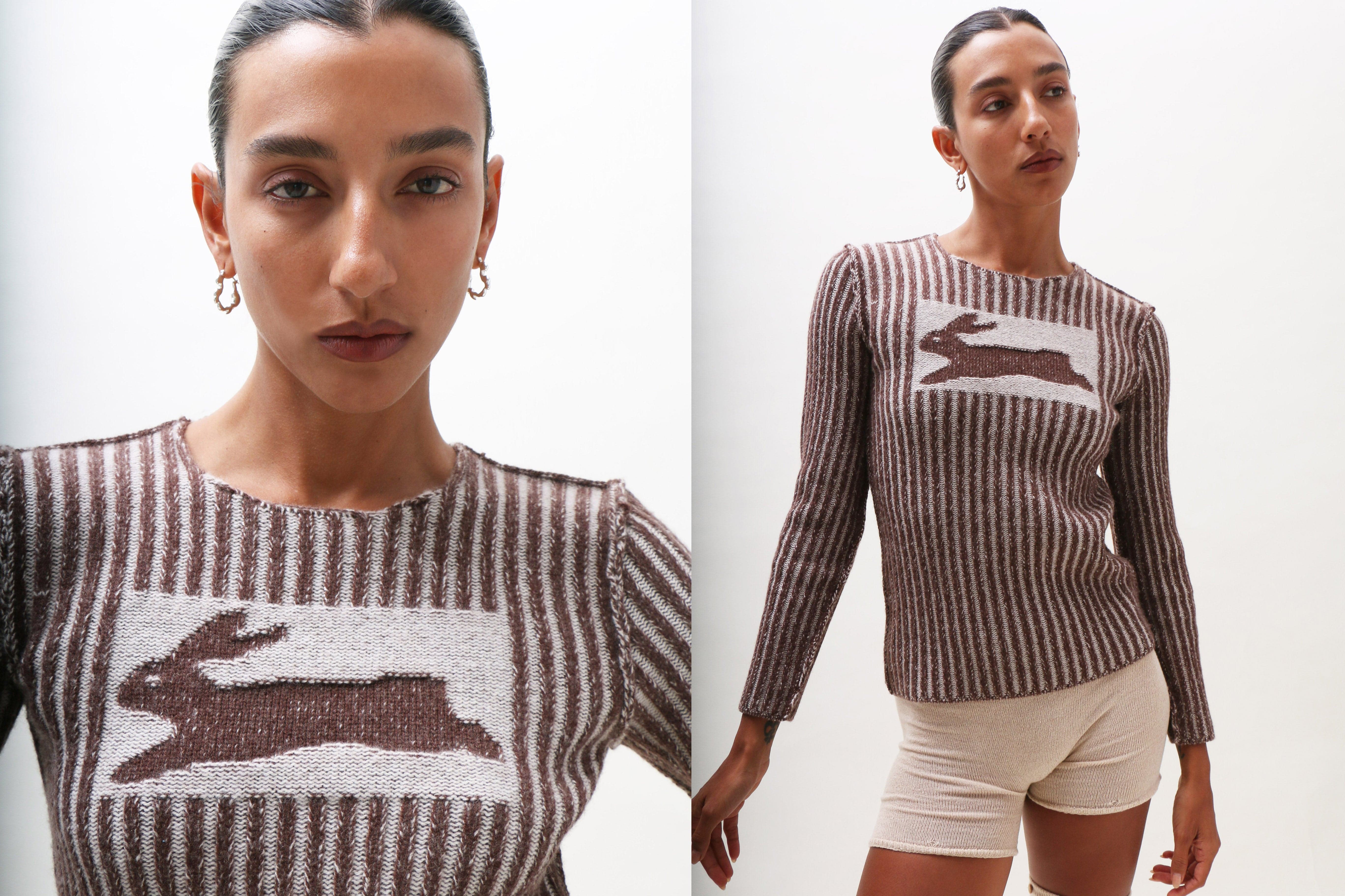 Maimoun Camille Zacky White Brown Rabbit Sweater