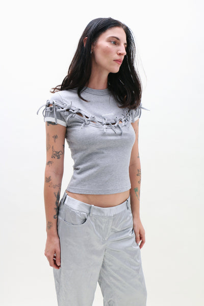 m*u様 Sharon ribbon tops gray ANDMARY】Sharon ribbon tops