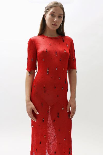 Red Hand Knit Dress