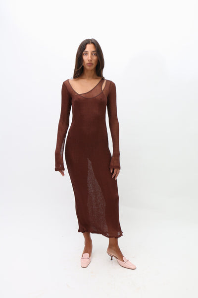 Priscavera ~ Bronze Double Layer Maxi Dress | MAIMOUN