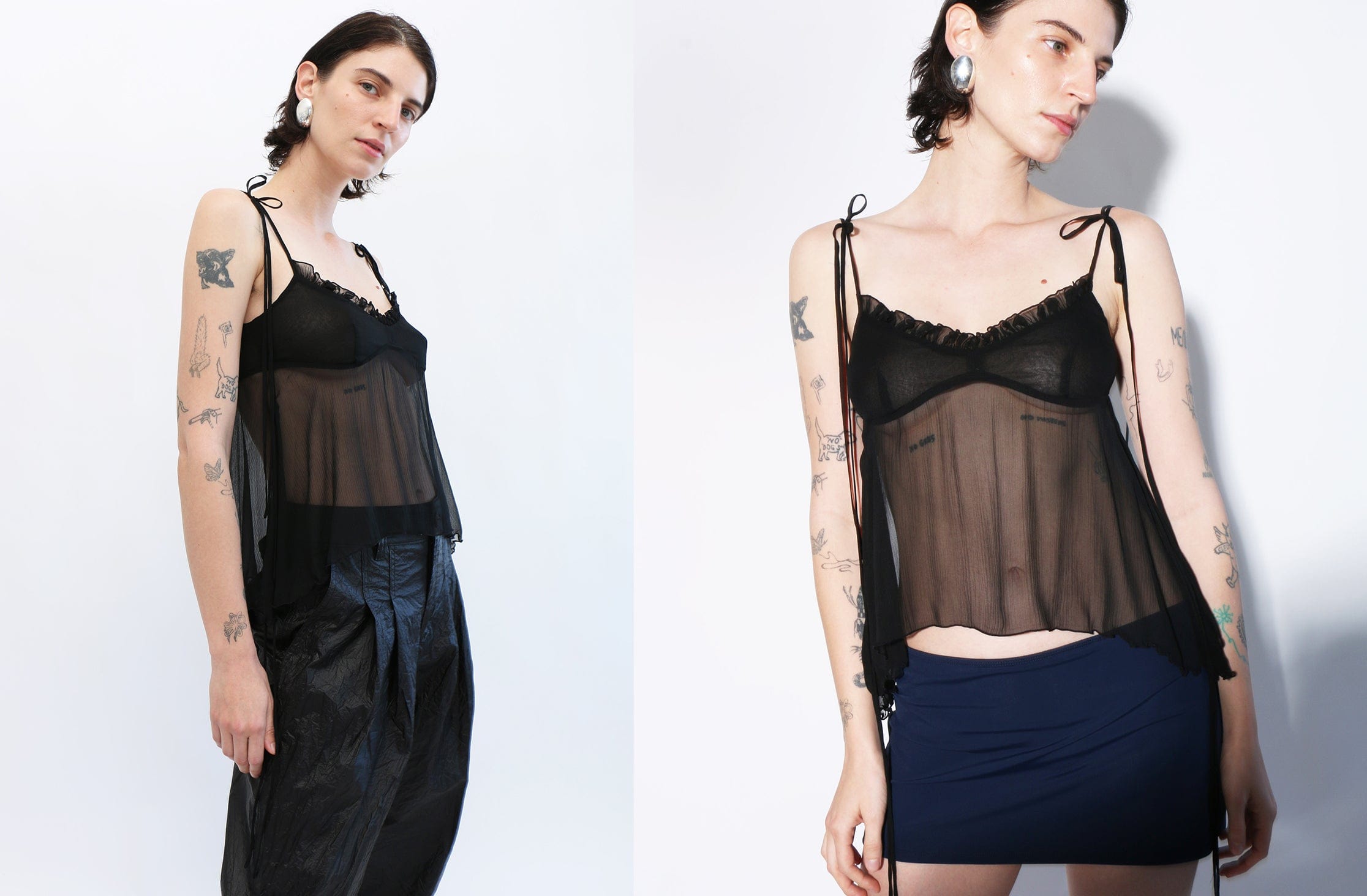 Maimoun Priscavera Black Ruffle Cami Top