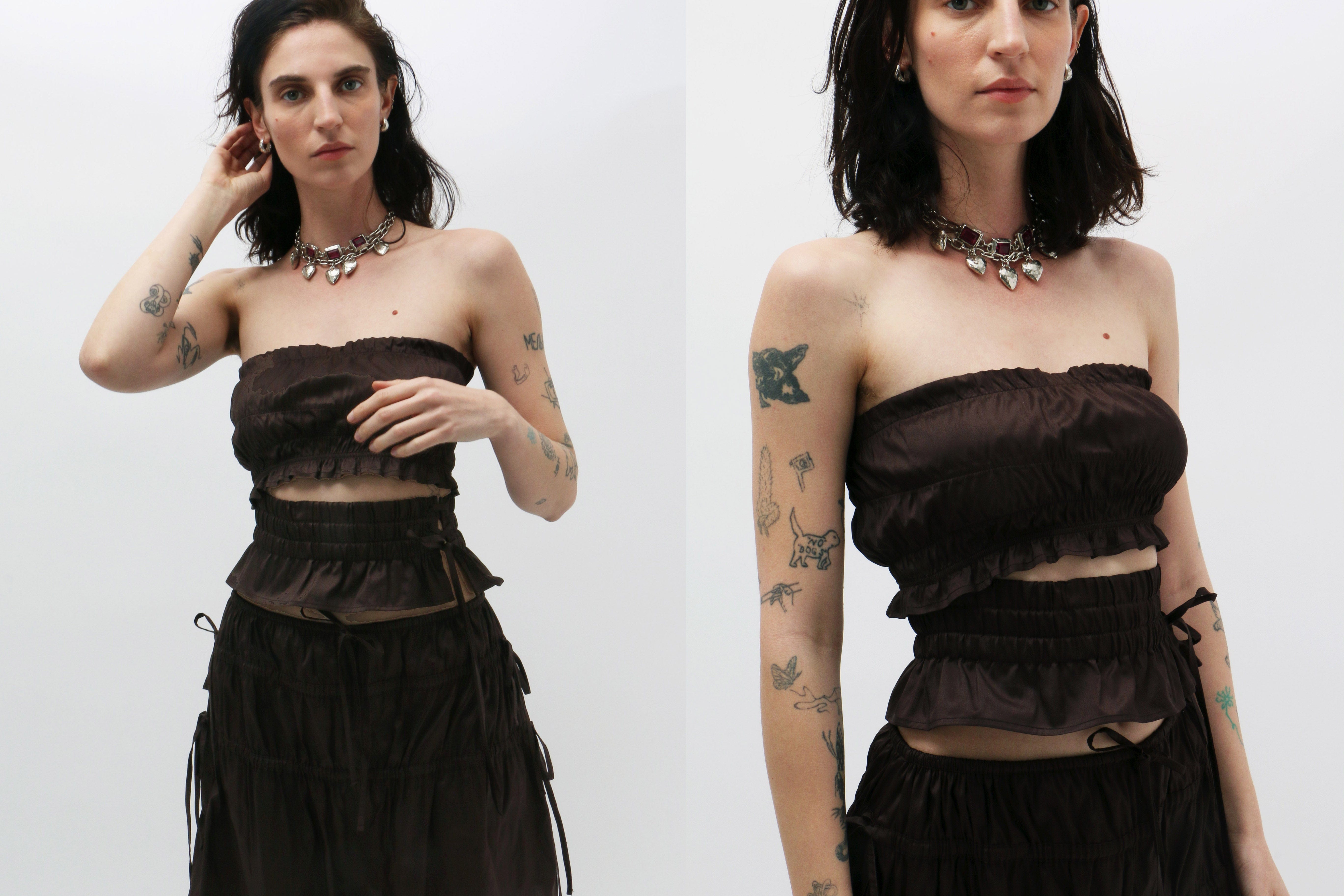 Maimoun S-BA Mocha Ruched Top
