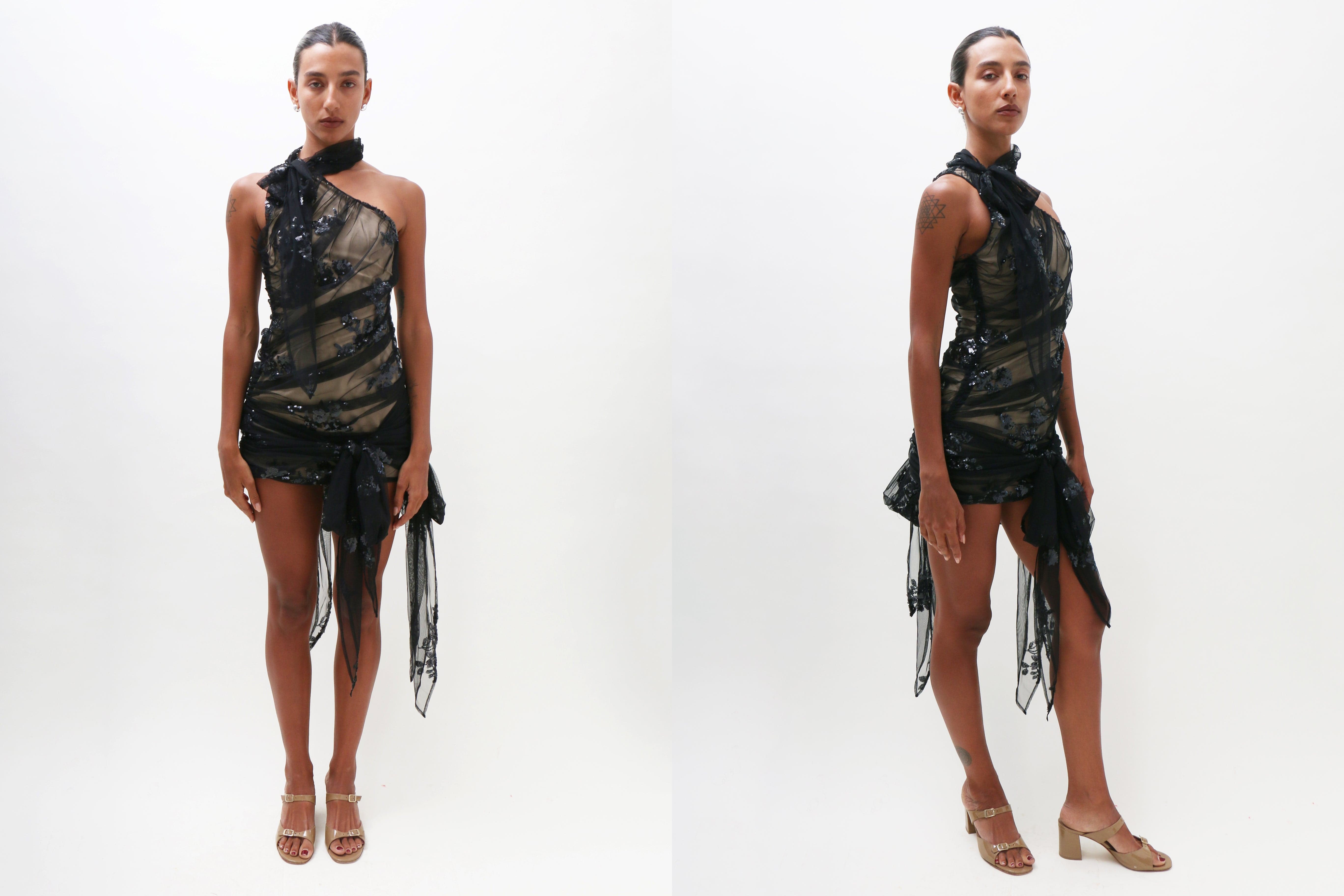 Maimoun Yuhan Wang Black Sequin Halter Dress