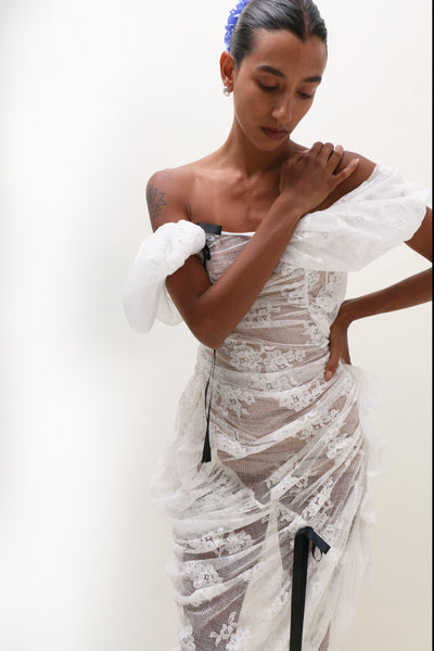 Yuhan Wang ~ White Rose Lace Dress | MAIMOUN S