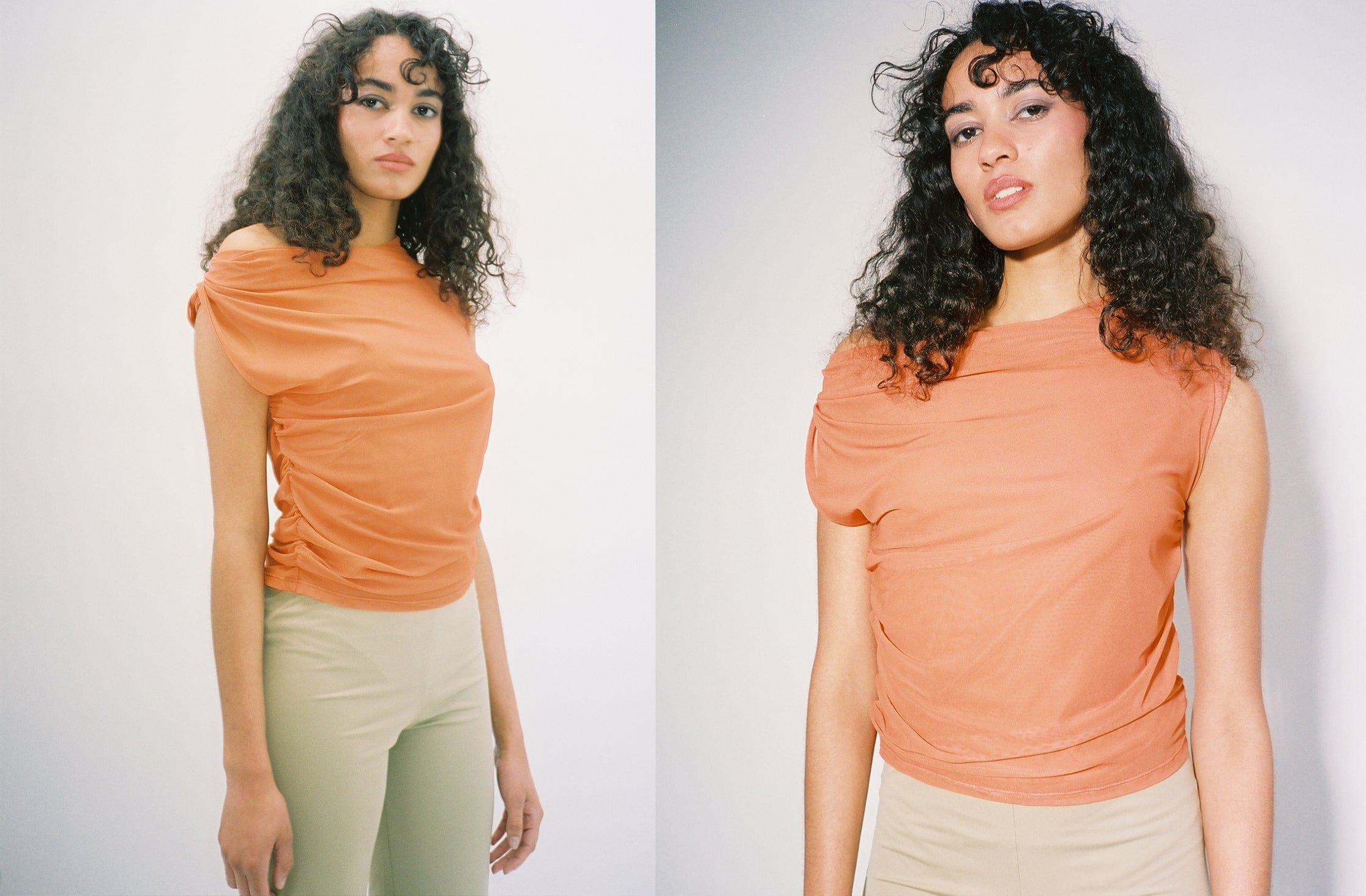 Maimoun Ioannes Rust Tulle Stretch Twisted Top