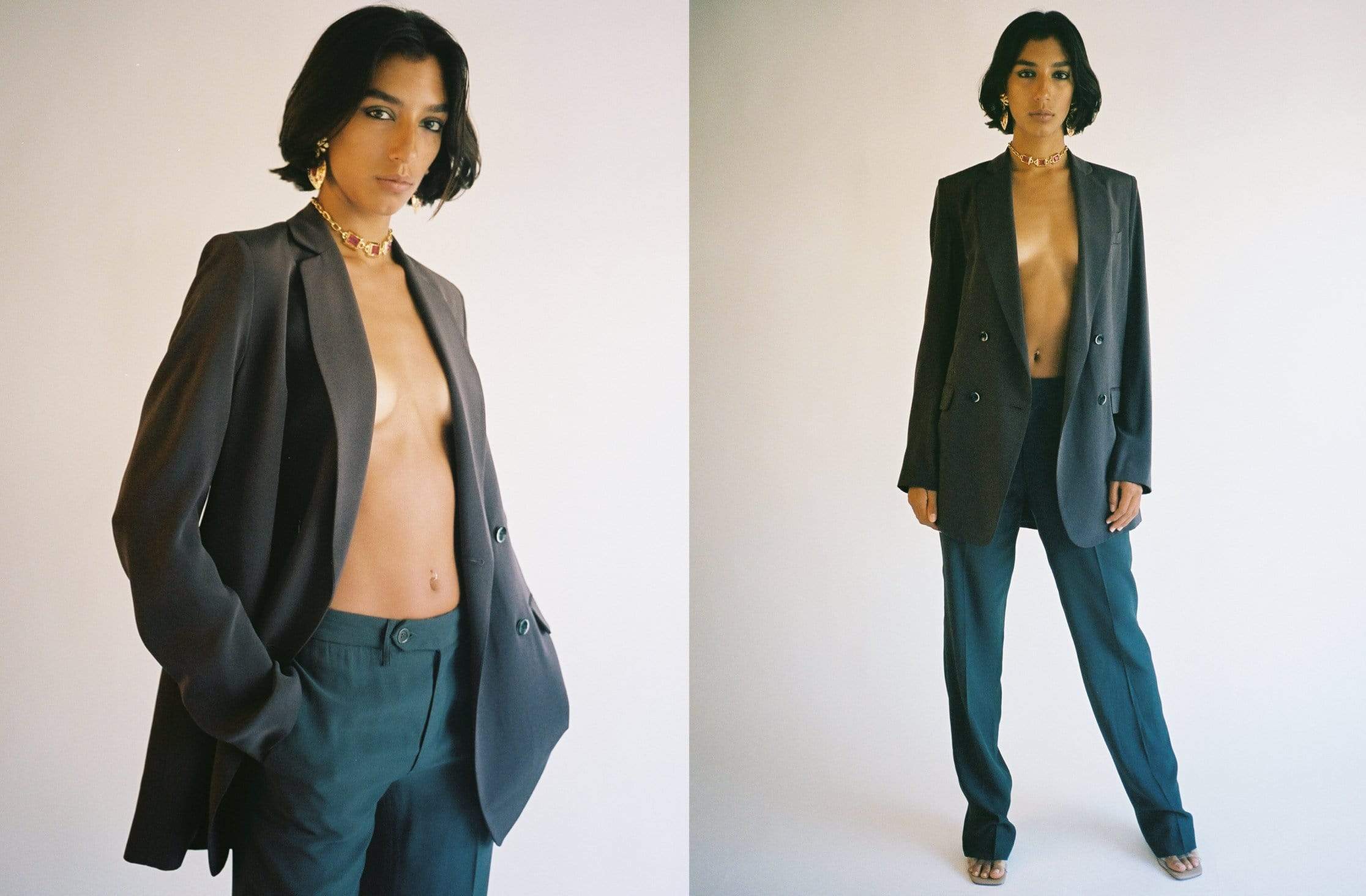 Maimoun Priscavera Double Breasted Silk Suit Jacket