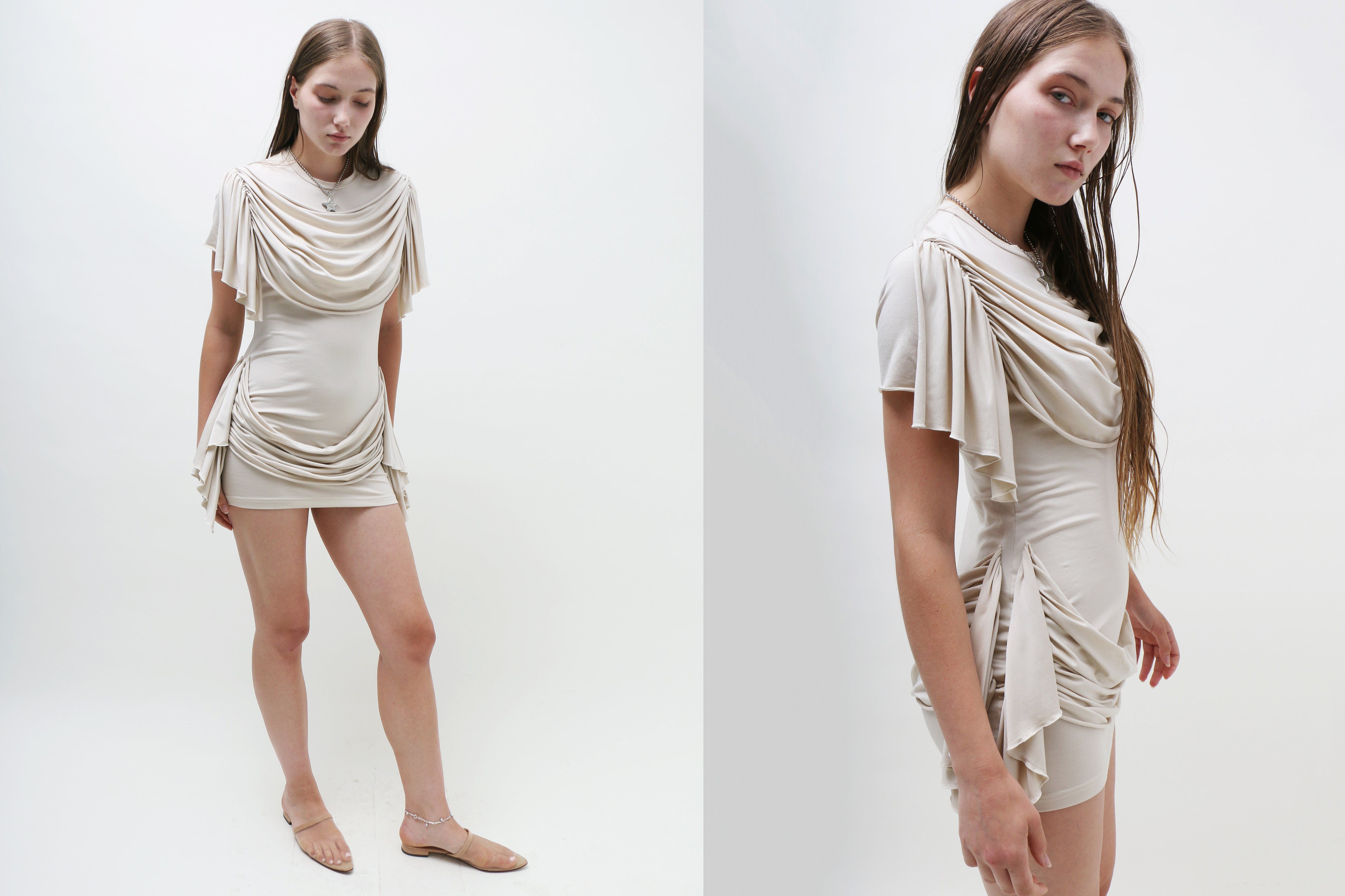 Maimoun Anne Isabella Ecru Dosania Drape Dress