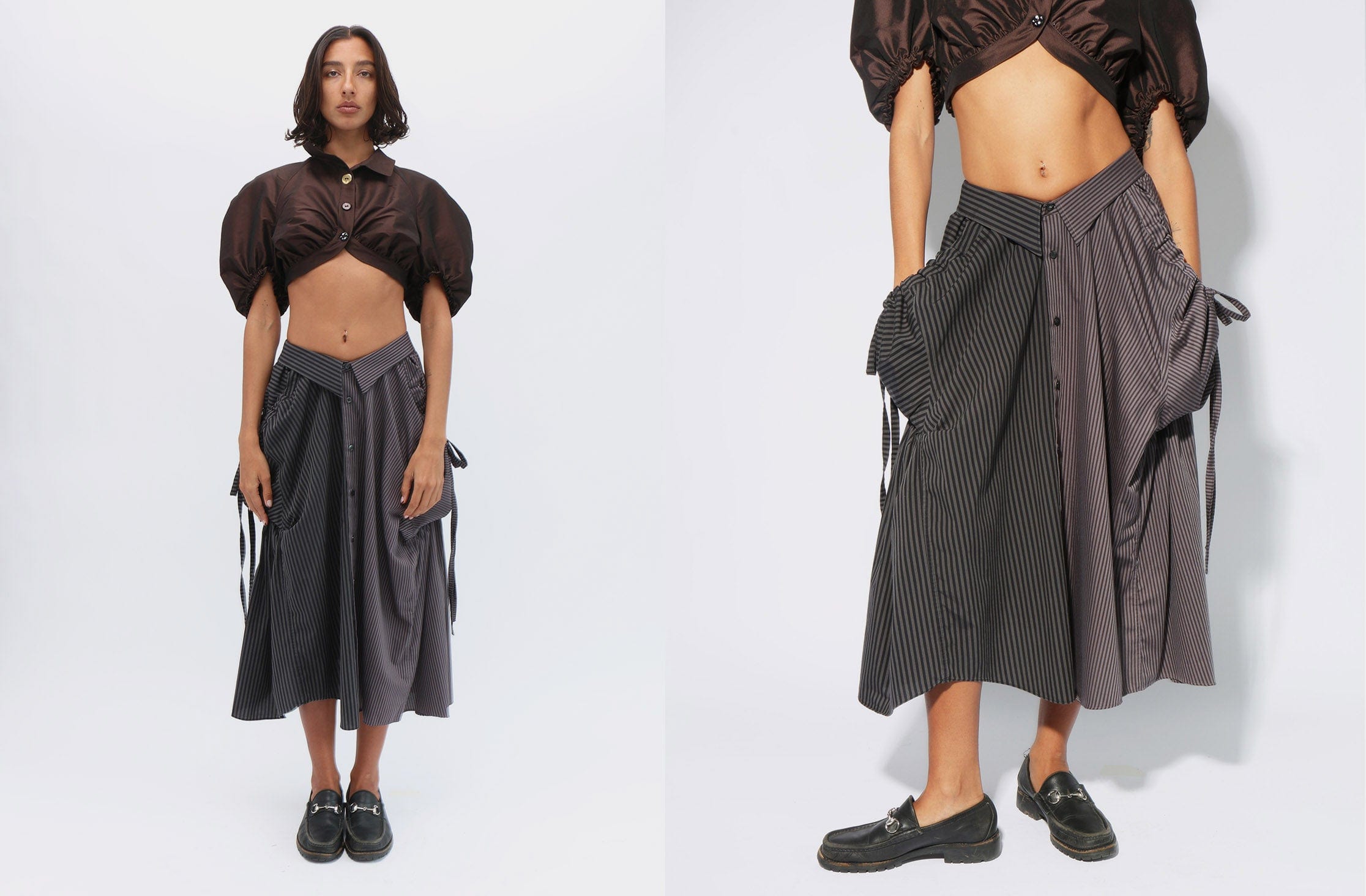 Banzo ~ Grey Striped Pannier Skirt | MAIMOUN
