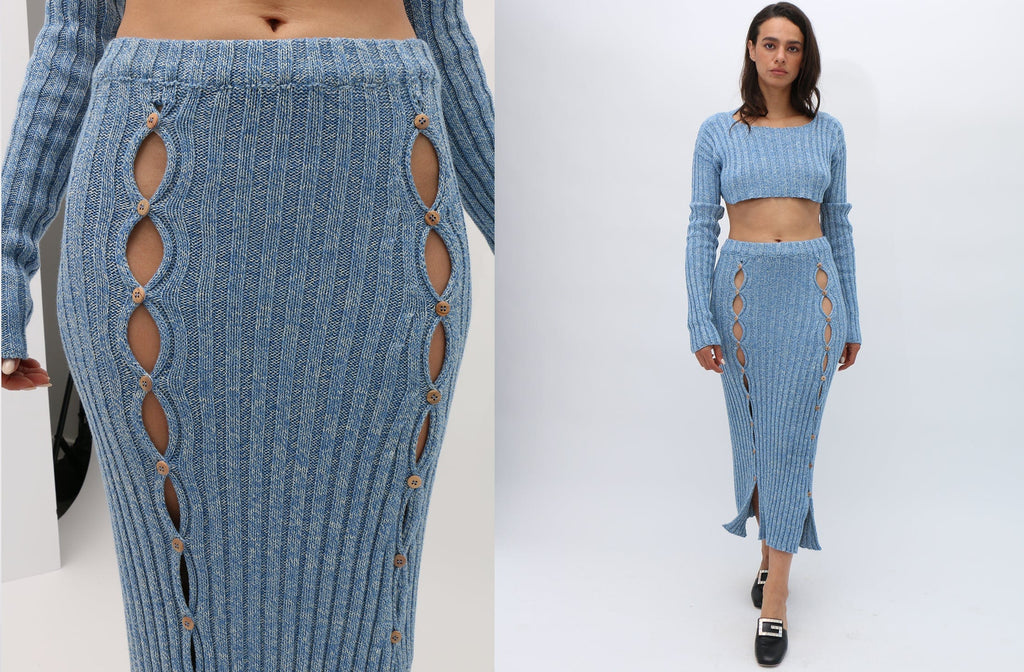 Baserange ~ Blue Melange Loulou Skirt | MAIMOUN