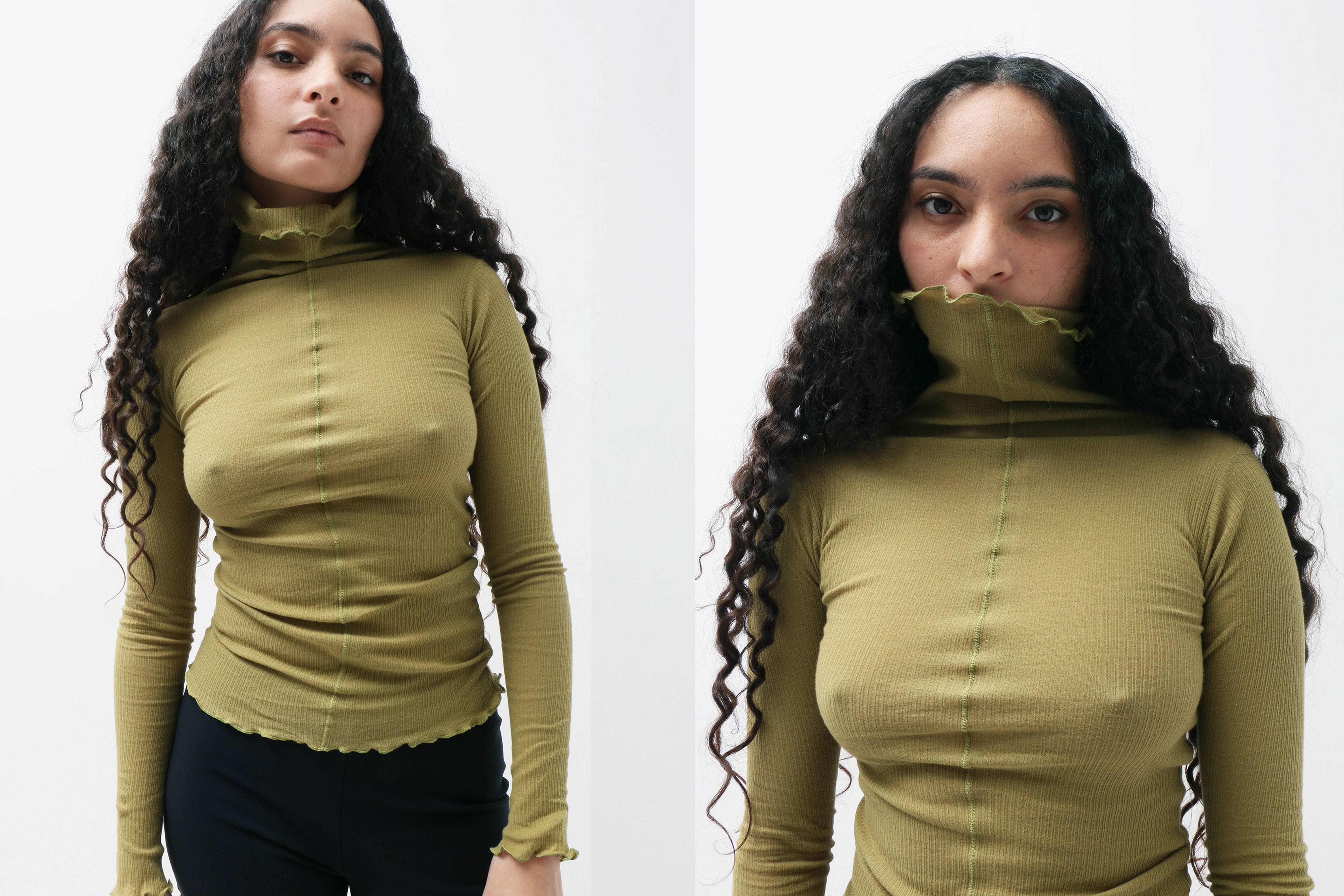 カットソー(長袖/七分) baserange turtleneck-cotton Gaze-olive maimoun-baserange-top-galti-