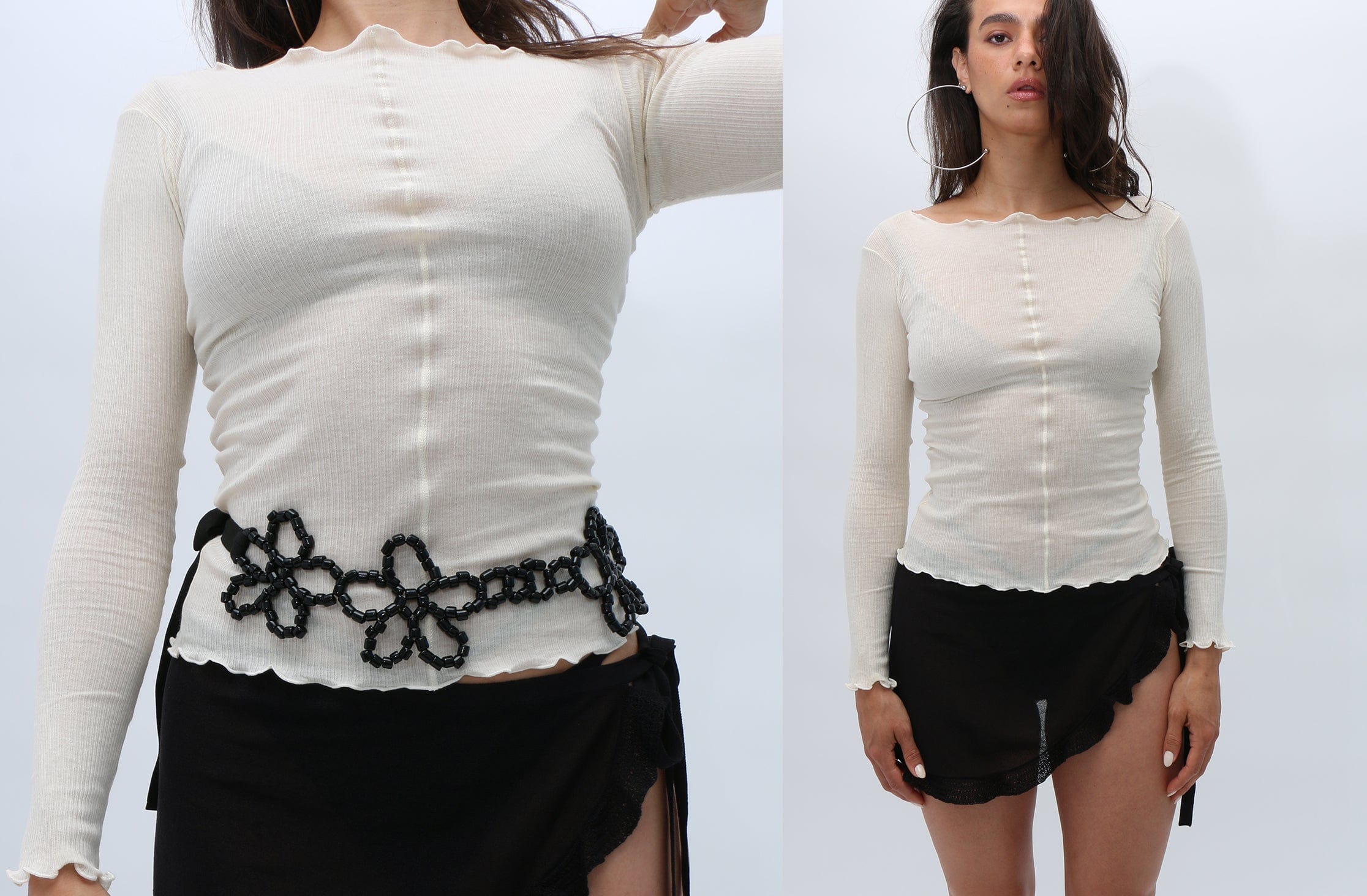 新品 BASERANGE / PAMA LONG SLEEVE TEE Pama Long Sleeve Tee in Off white | Fine organic cotton rib