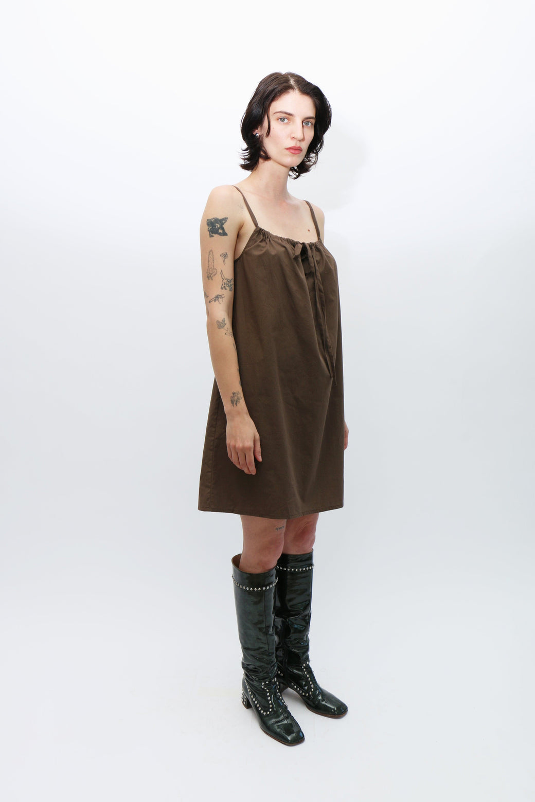 brown dress with bows Sleeveless Bow Detail Mini In %0D%0AYKK%20zipper%20(known%20as%20the%20most%20durable%20and%20reliable%20zippers%20manufactured%20today) Calilia Cami Dress in Bitter