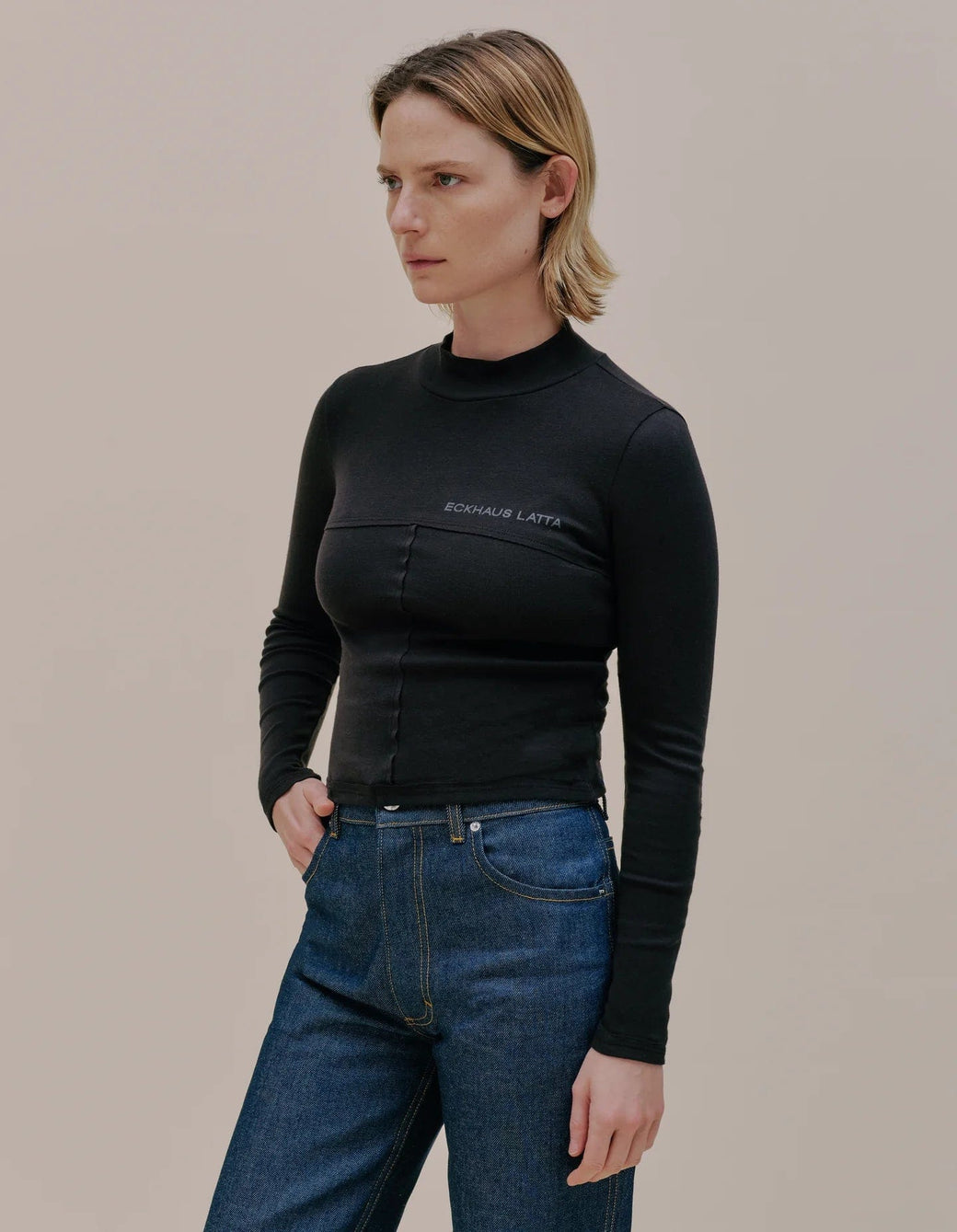 Eckhaus Latta ~ Black Lapped Baby Turtleneck | MAIMOUN Eckhaus Latta ~ Black Lapped Baby Turtleneck | MAIMOUN