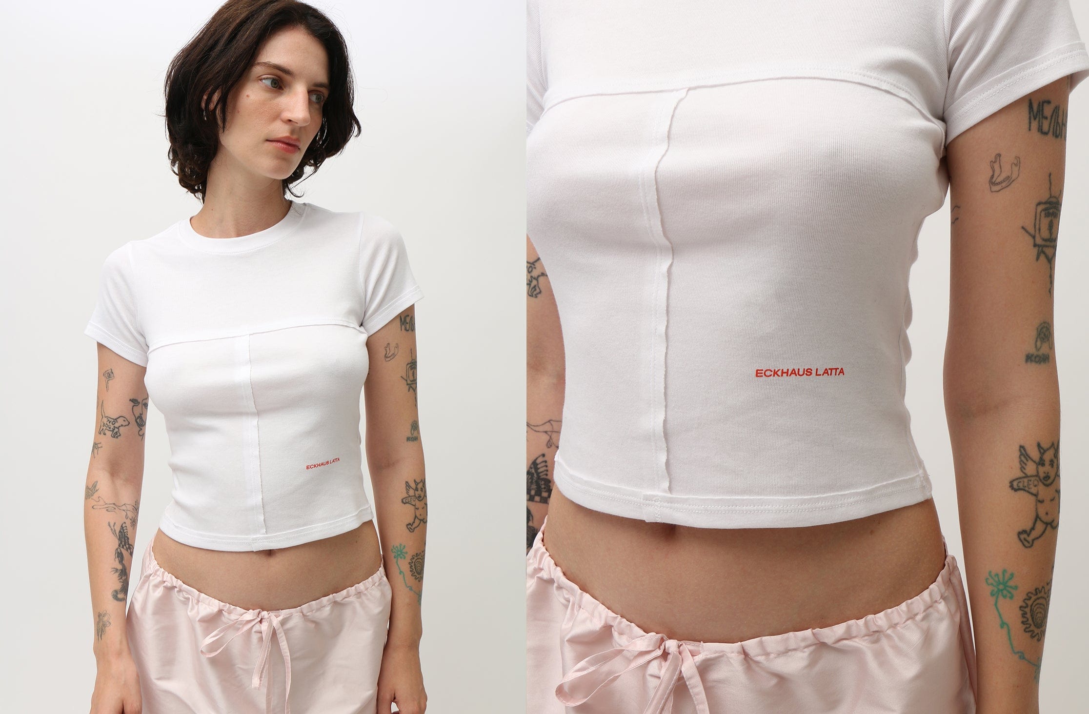 Maimoun Eckhaus Latta White Lapped Baby Tee