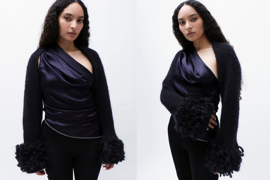 Maimoun Frisson Knits Black Bolero Cuff Cardigan