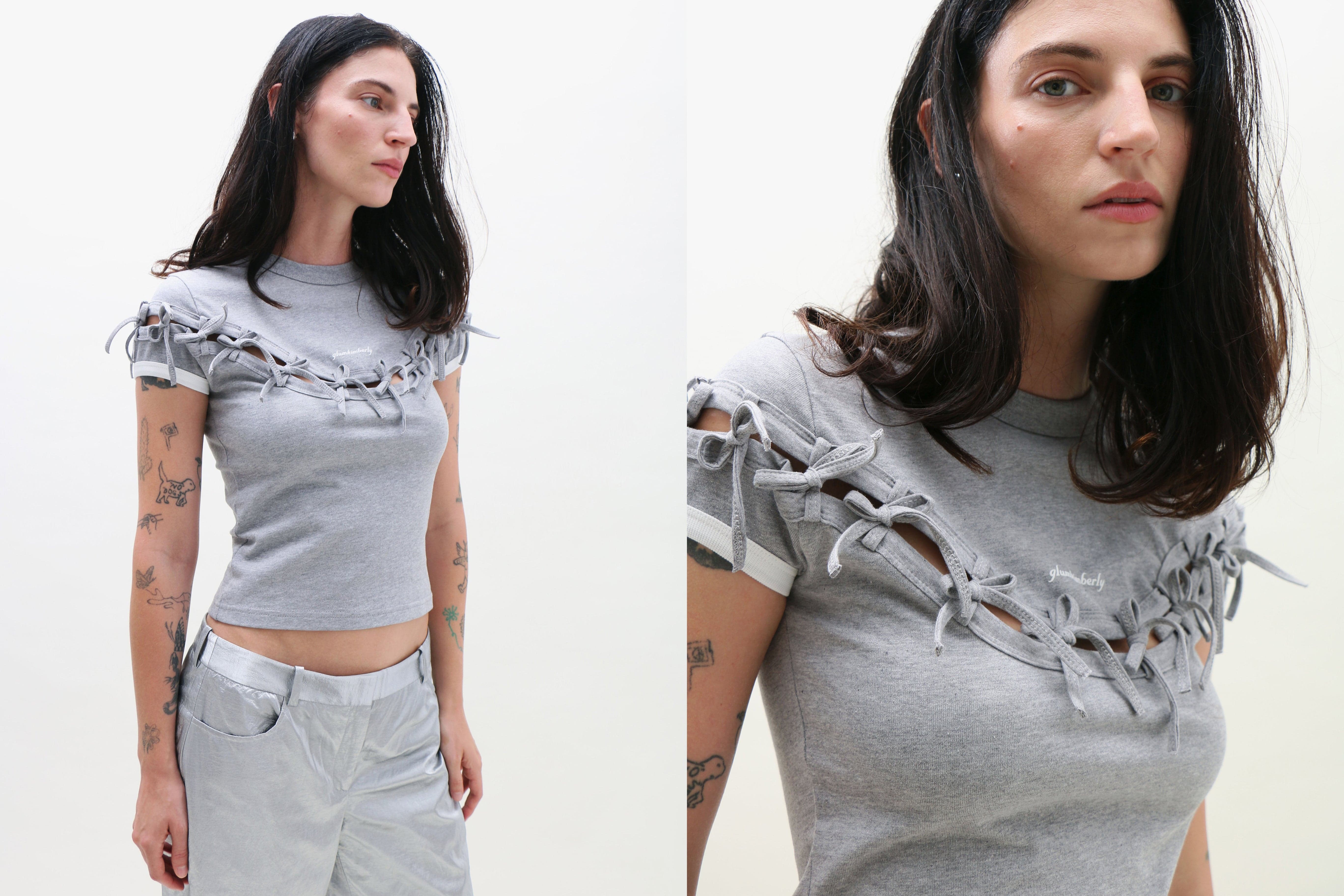 Glumkimberly ~ Gray Bow T-Shirt | MAIMOUN