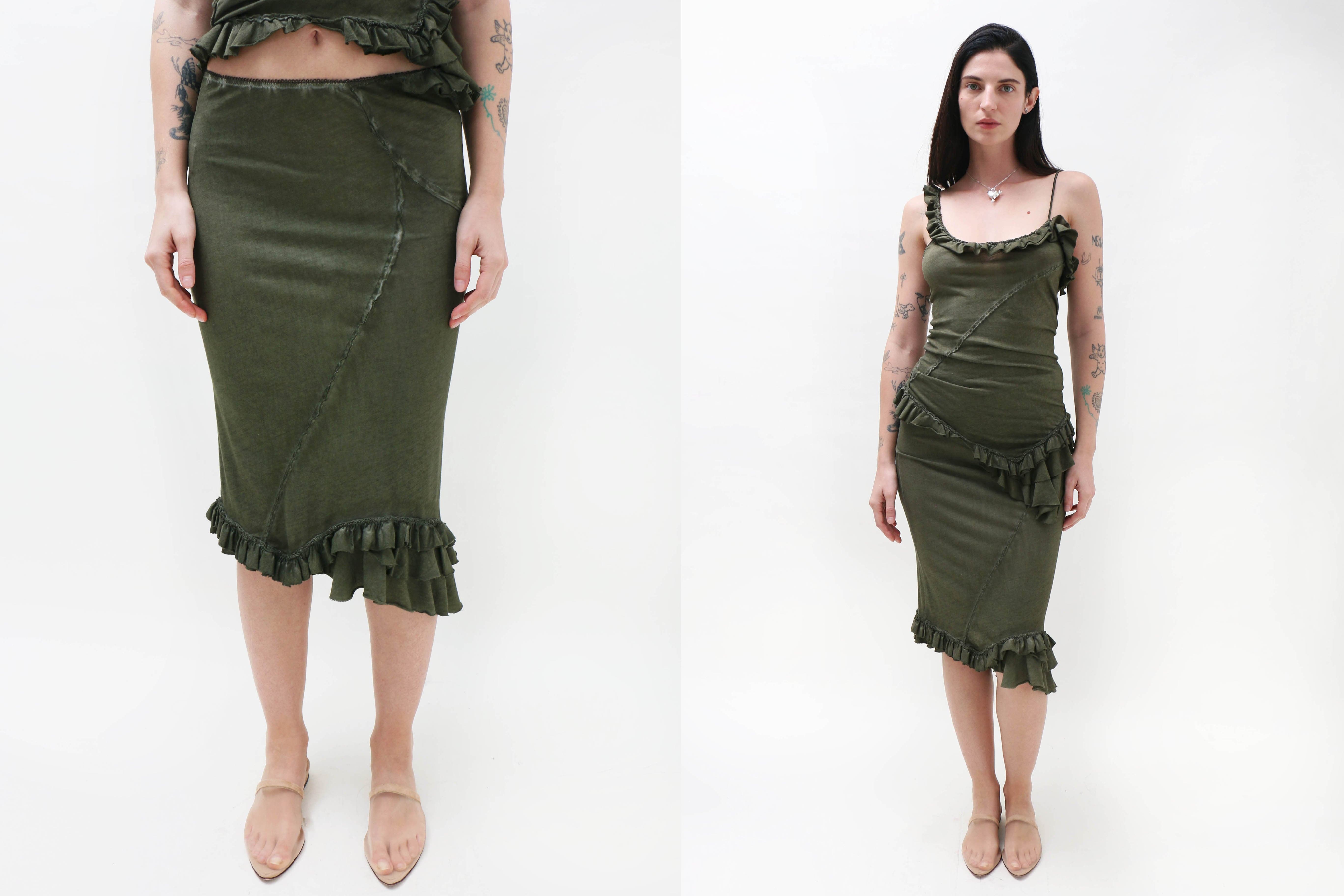 Maimoun Ioannes Olive Ruffle Skirt