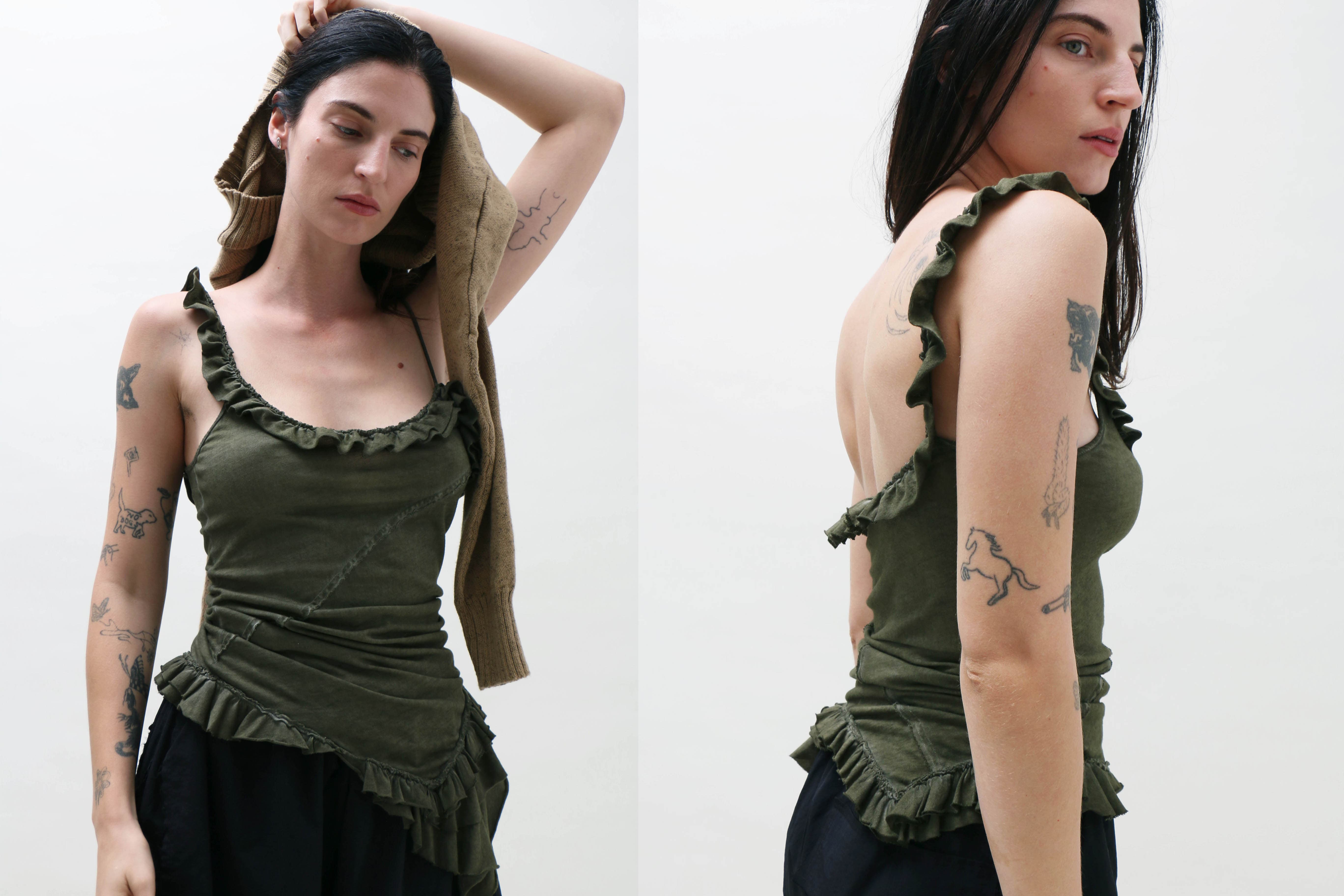 Maimoun Ioannes Olive Ruffle Top