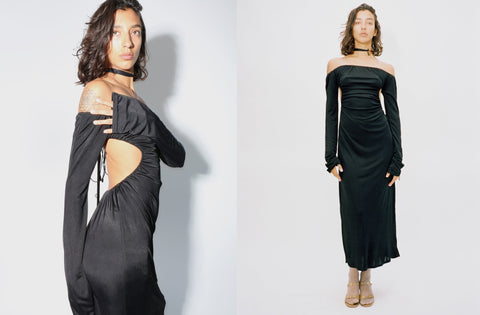 Ameri VINTAGE - Ameri und velour off shoulder dressの通販 by