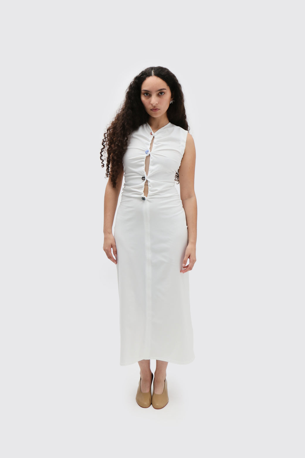 white maxi dress with cardigan Aria Cove fluffy soft-touch knit maxi cardigan and high neck sleeveless mini sweater dress set in white