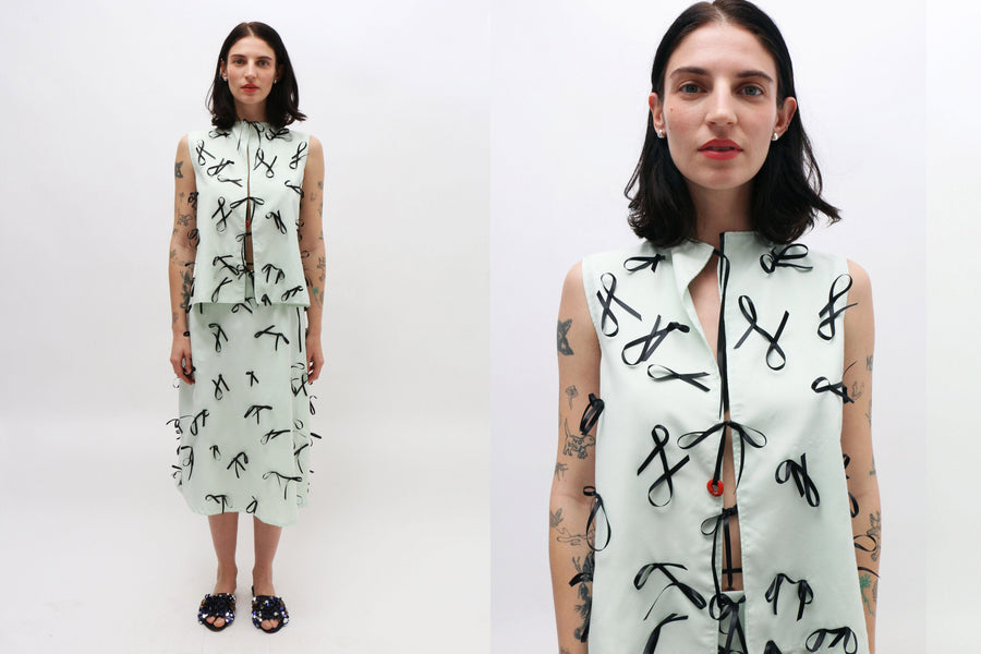Maimoun Lucille Thièvre Mint Ribbon Shirt Dress