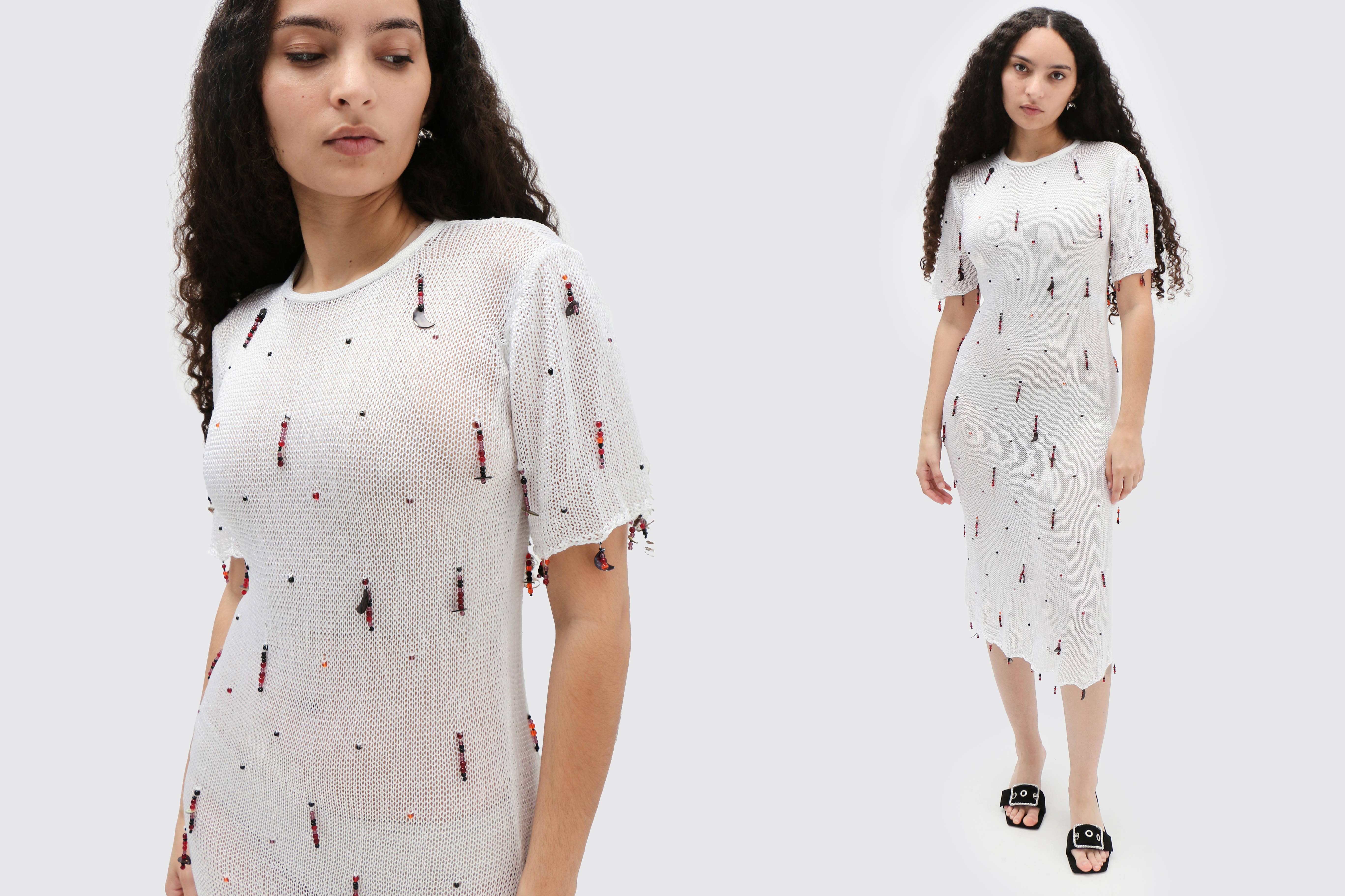 Maimoun Lucille Thièvre White Hand Knit Dress