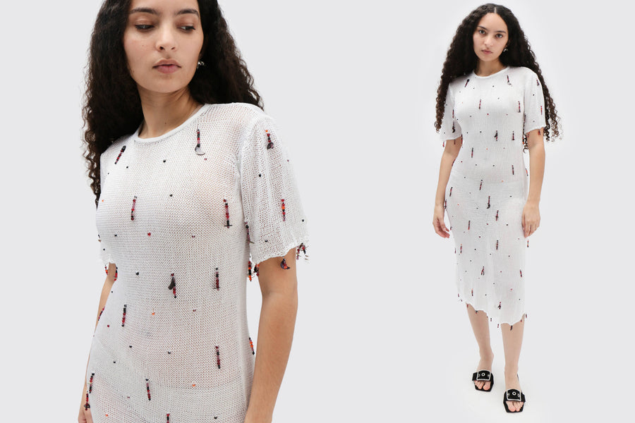 Maimoun Lucille Thièvre White Hand Knit Dress
