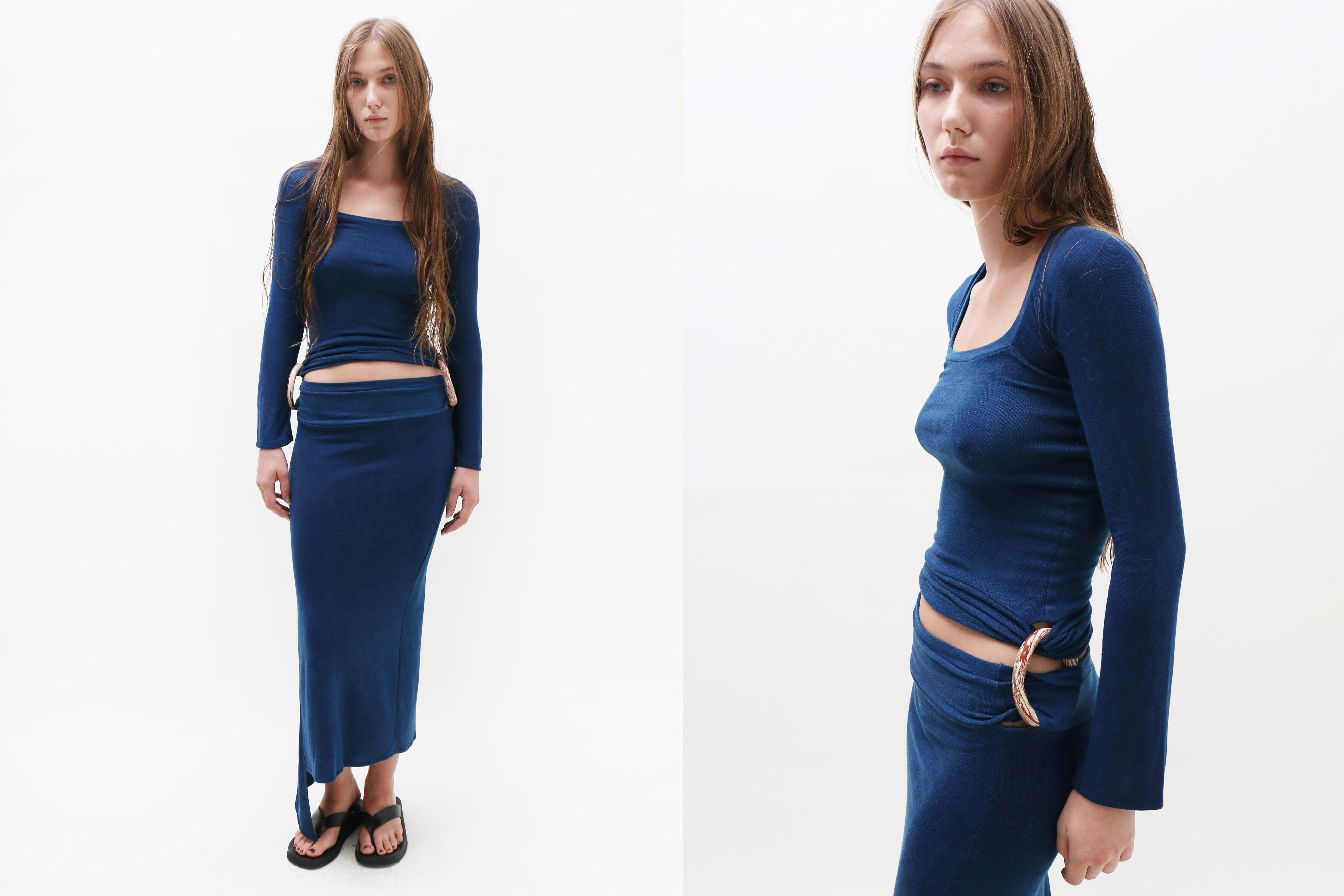 Maimoun Maribaudi Navy Long Ceramic Ring Dress