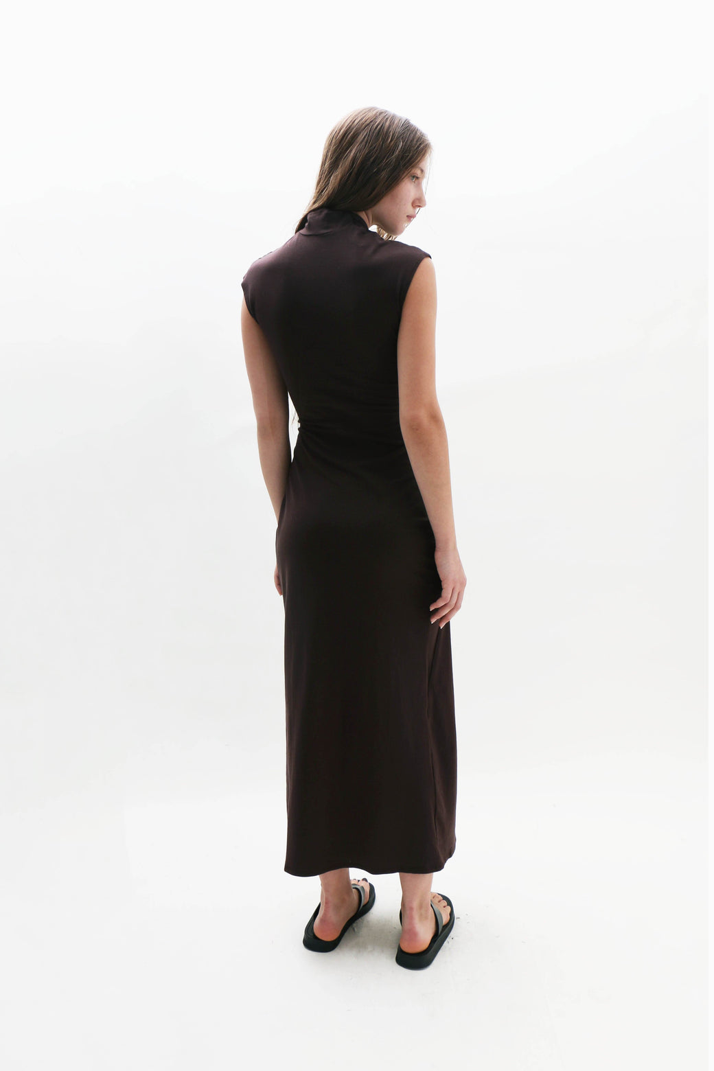 mira knit midi dress Mira ribbed-knit midi dress in beige - Victoria Beckham