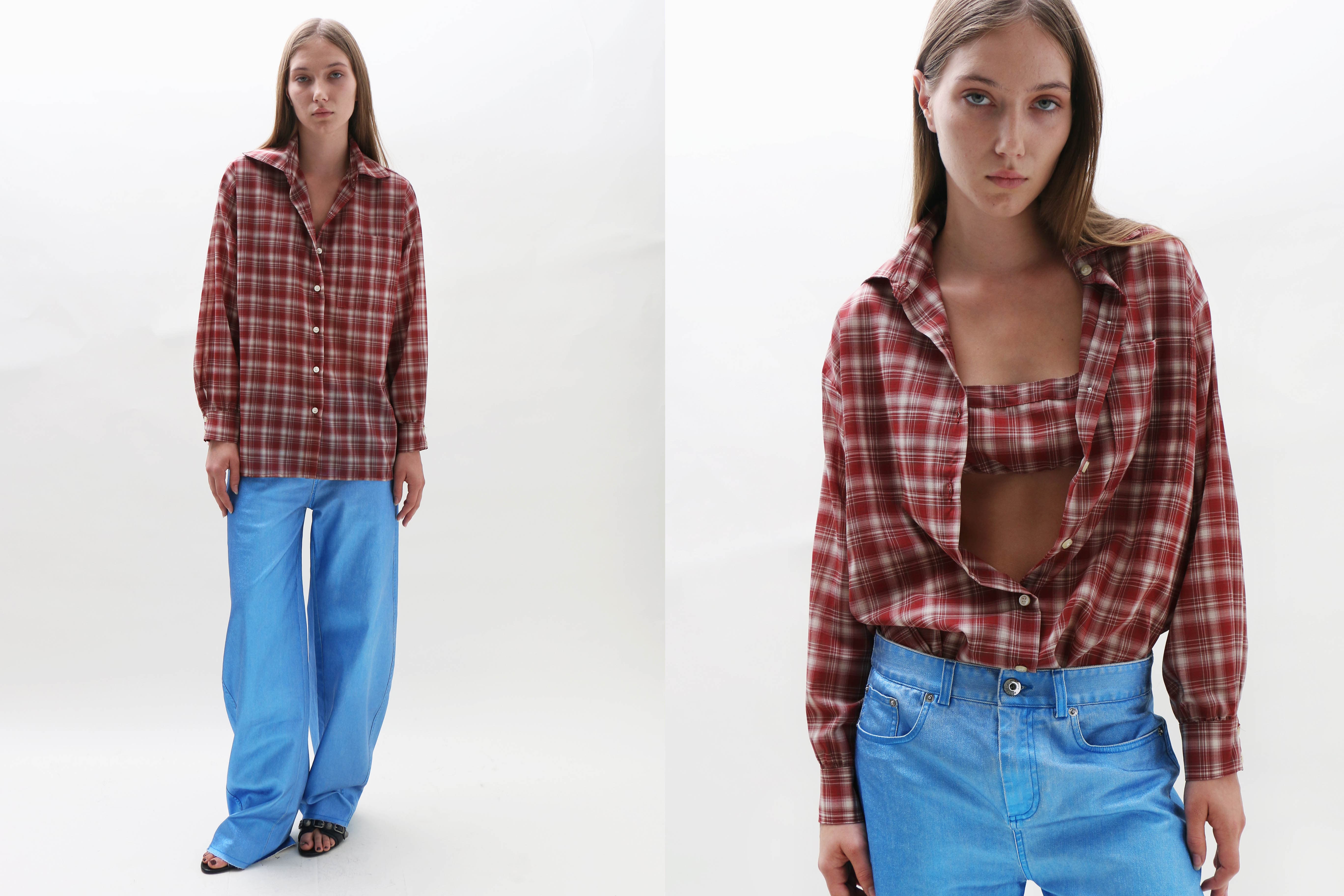 Maimoun Pari Desai Brick Plaid Francesca Shirt