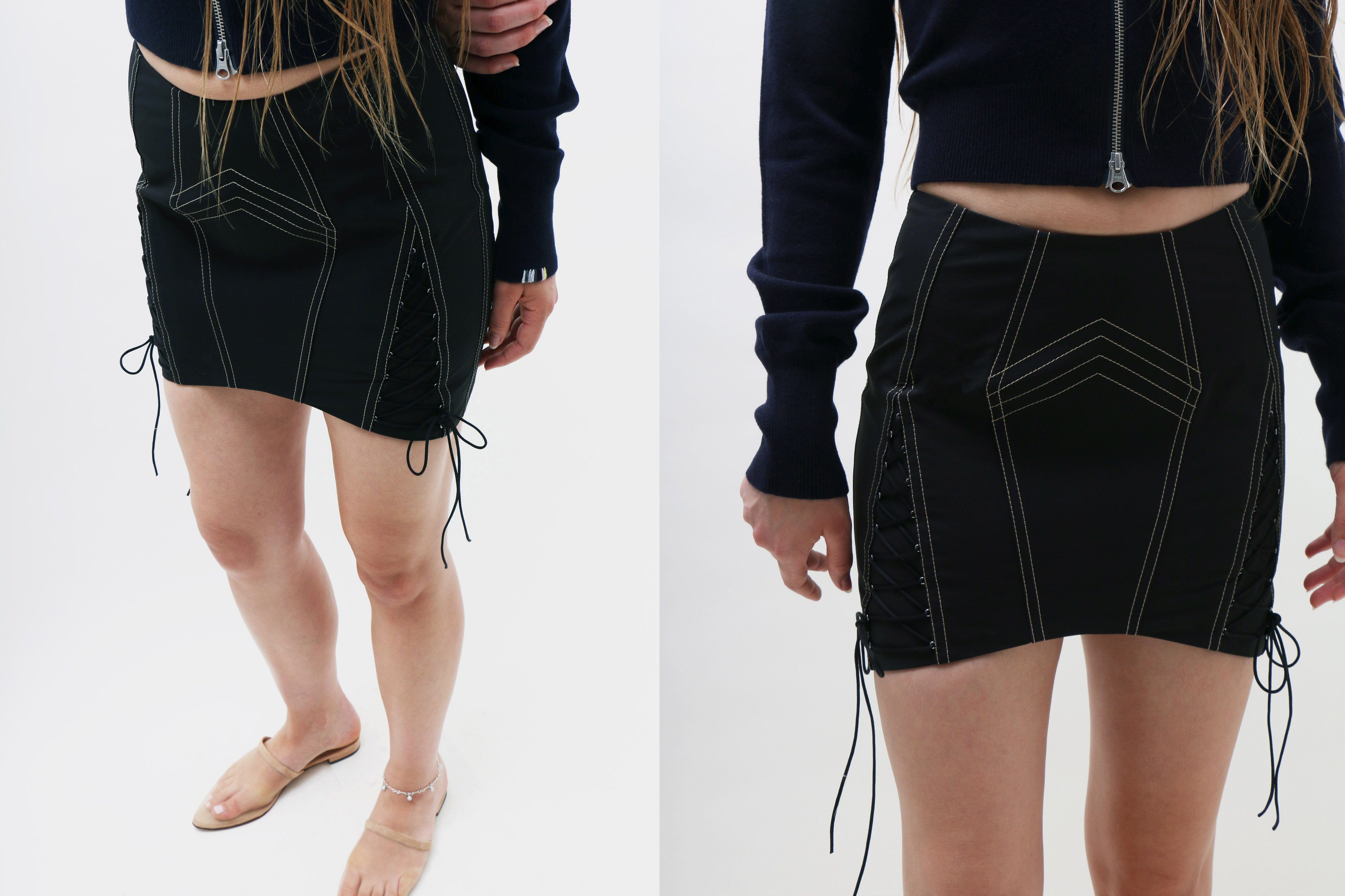 Priscavera ~ Black Rainwear Lace Up Corset Mini Skirt | MAIMOUN