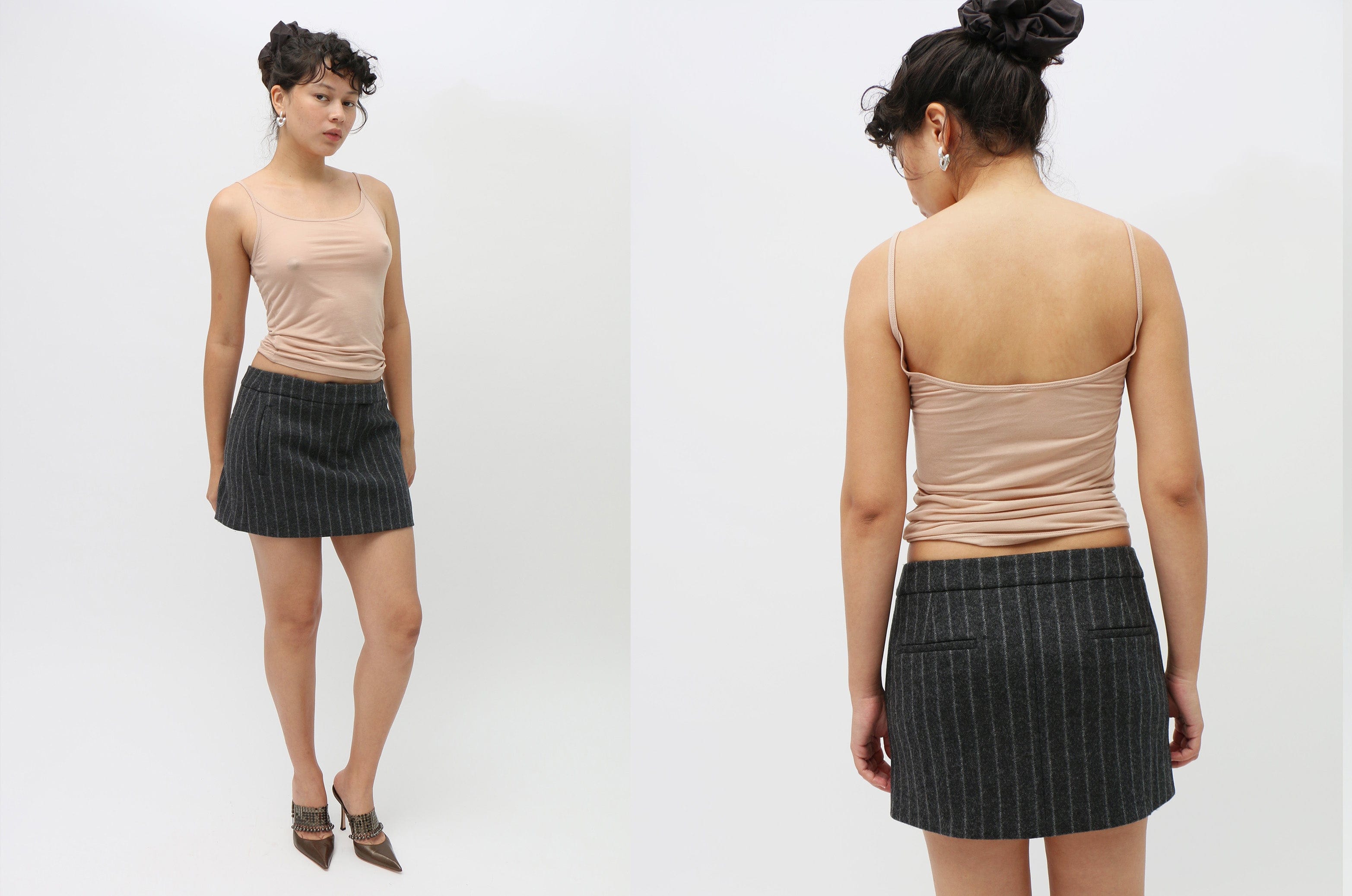 Maimoun Priscavera Chalk Wool Pinstripe Mini Skirt