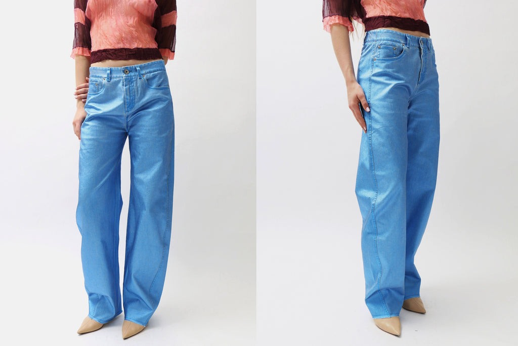 Priscavera ~ Metallic Blue Cocoon Jeans | MAIMOUN