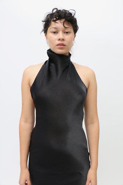 Priscavera ~ Black Low Back Halter Dress