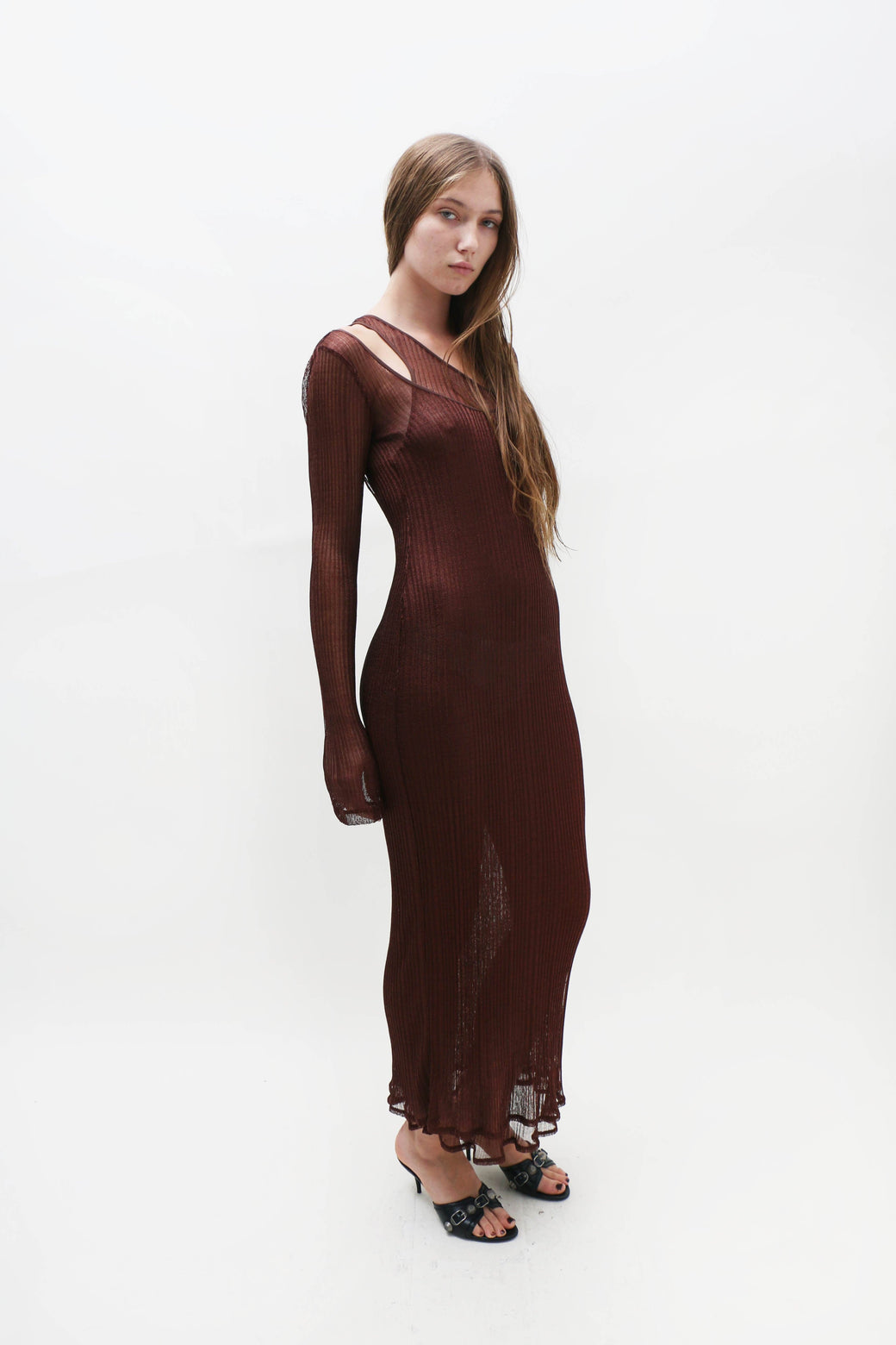 Priscavera ~ Bronze Double Layer Maxi Dress