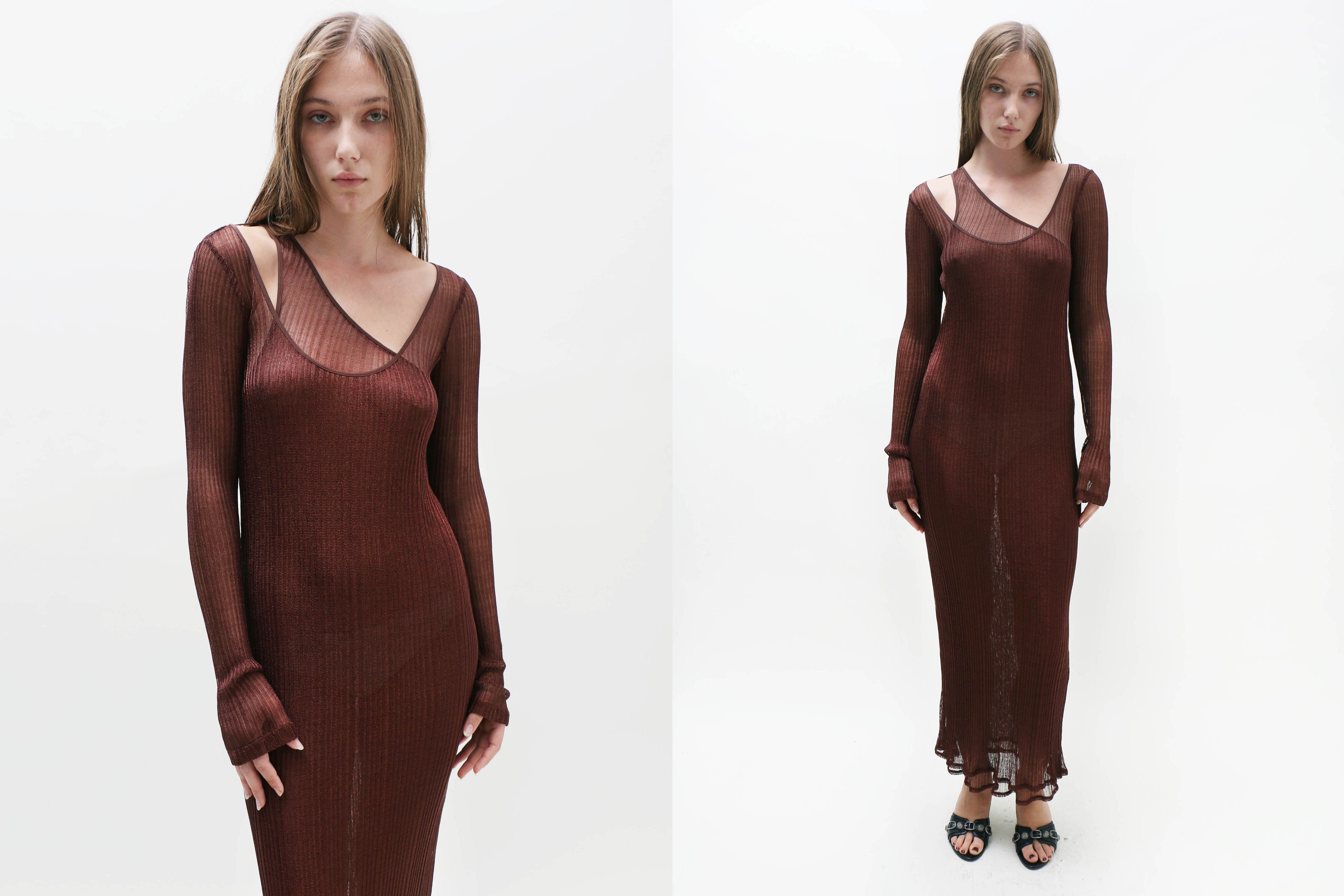 Maimoun Priscavera Bronze Double Maxi Dress