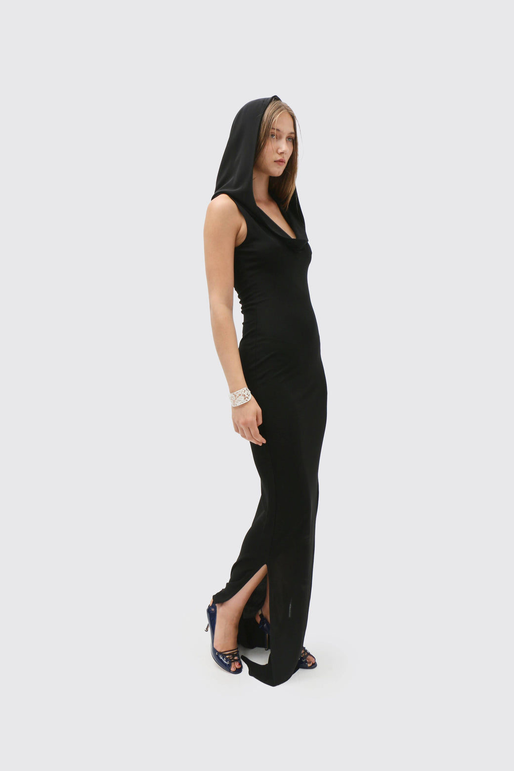 black hooded maxi dress Hooded Maxi Dress L