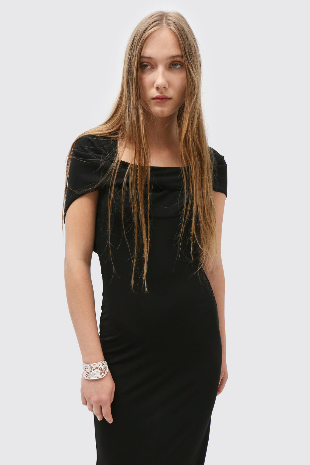 black hooded maxi dress Women's Black Silk Cutout Maxi Dress