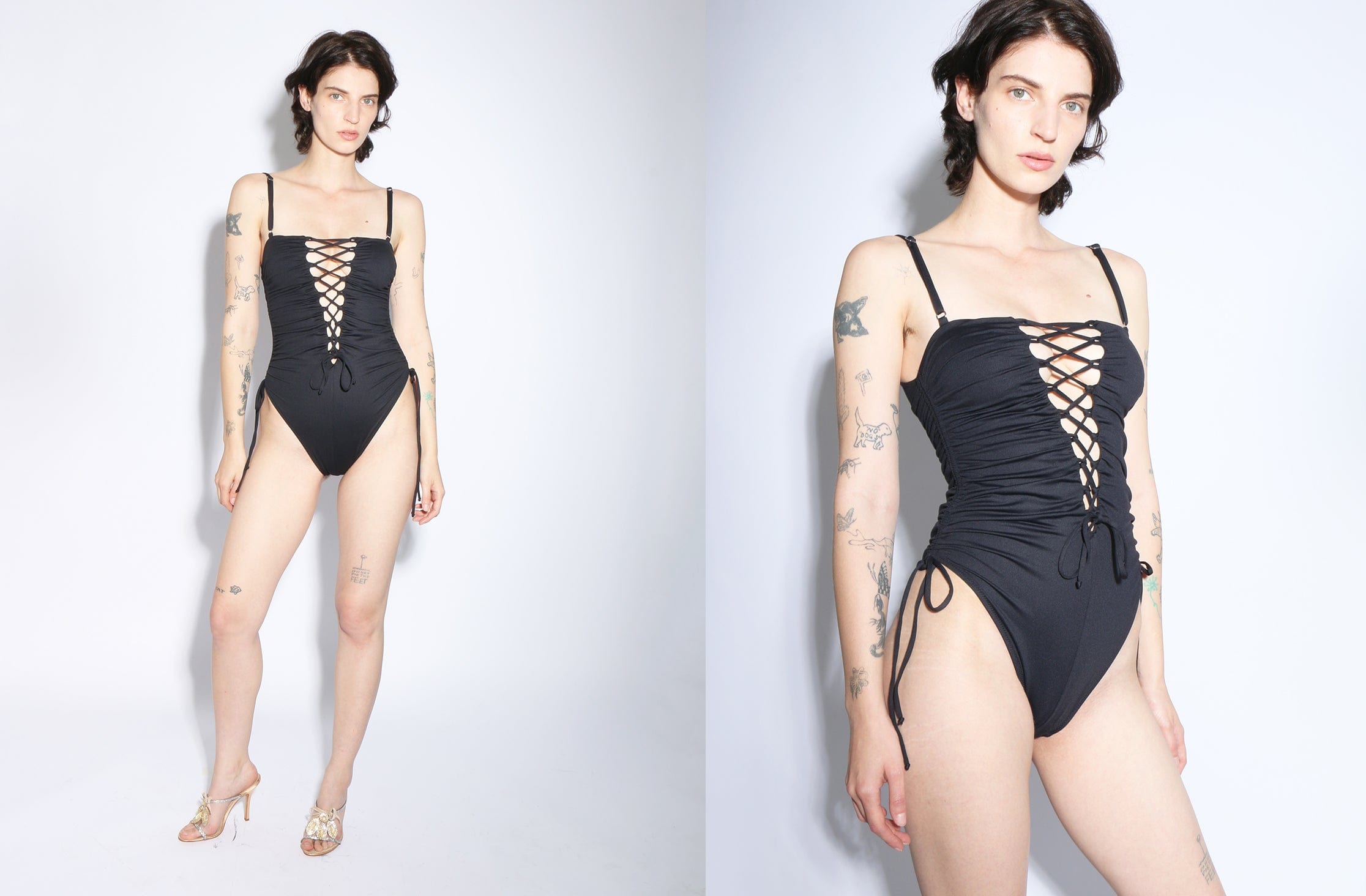 【美品】Acka. lace layered knit swimwear Priscavera ~ Laced Ruched One Piece | MAIMOUN
