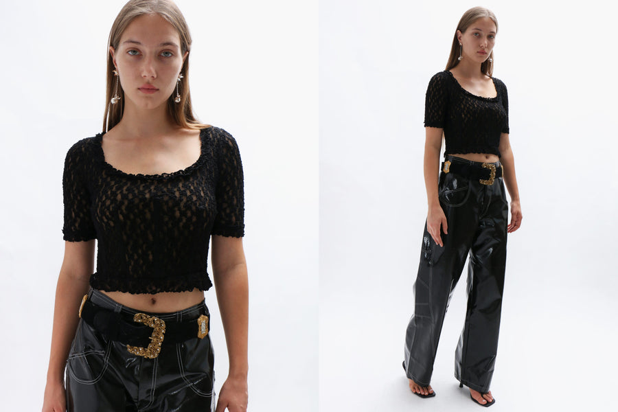 Maimoun Priscavera Black Stretch Lace Corset Top
