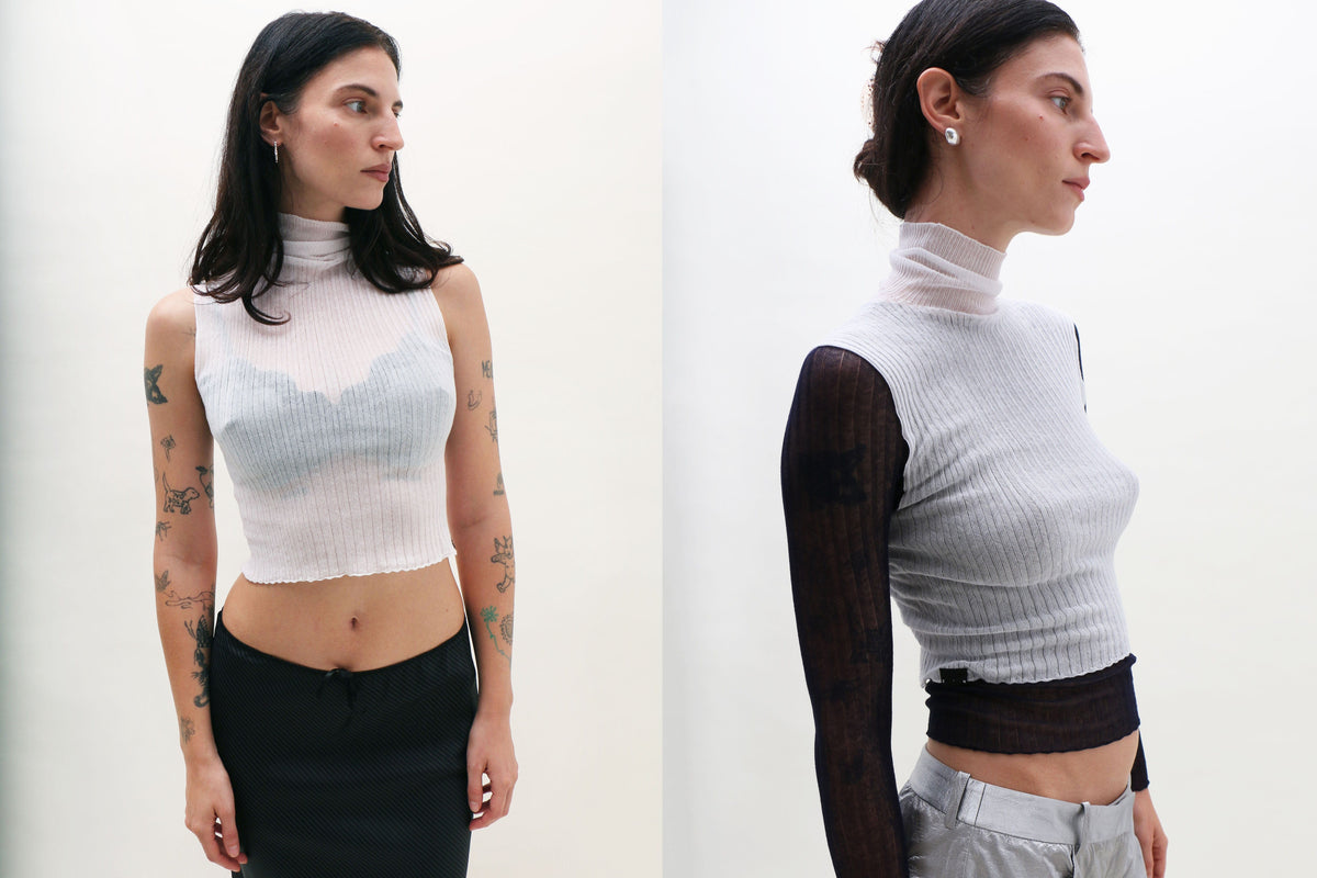 Standard Issue ~ White Tulle High Neck Top | MAIMOUN