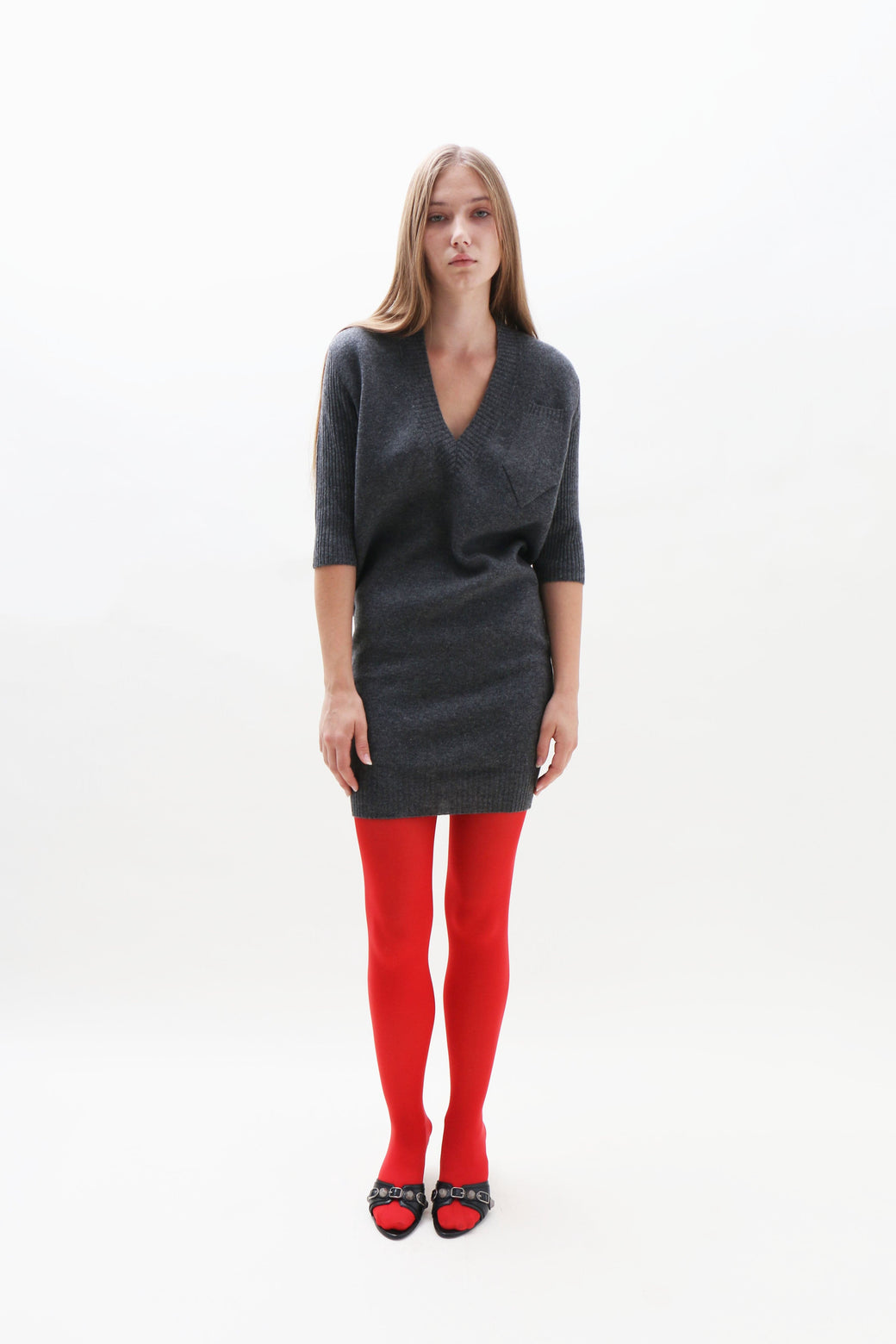 Talia Byre ~ Grey Cashmere V-Neck Dress | MAIMOUN Talia Byre ~ Grey Cashmere V-Neck Dress | MAIMOUN