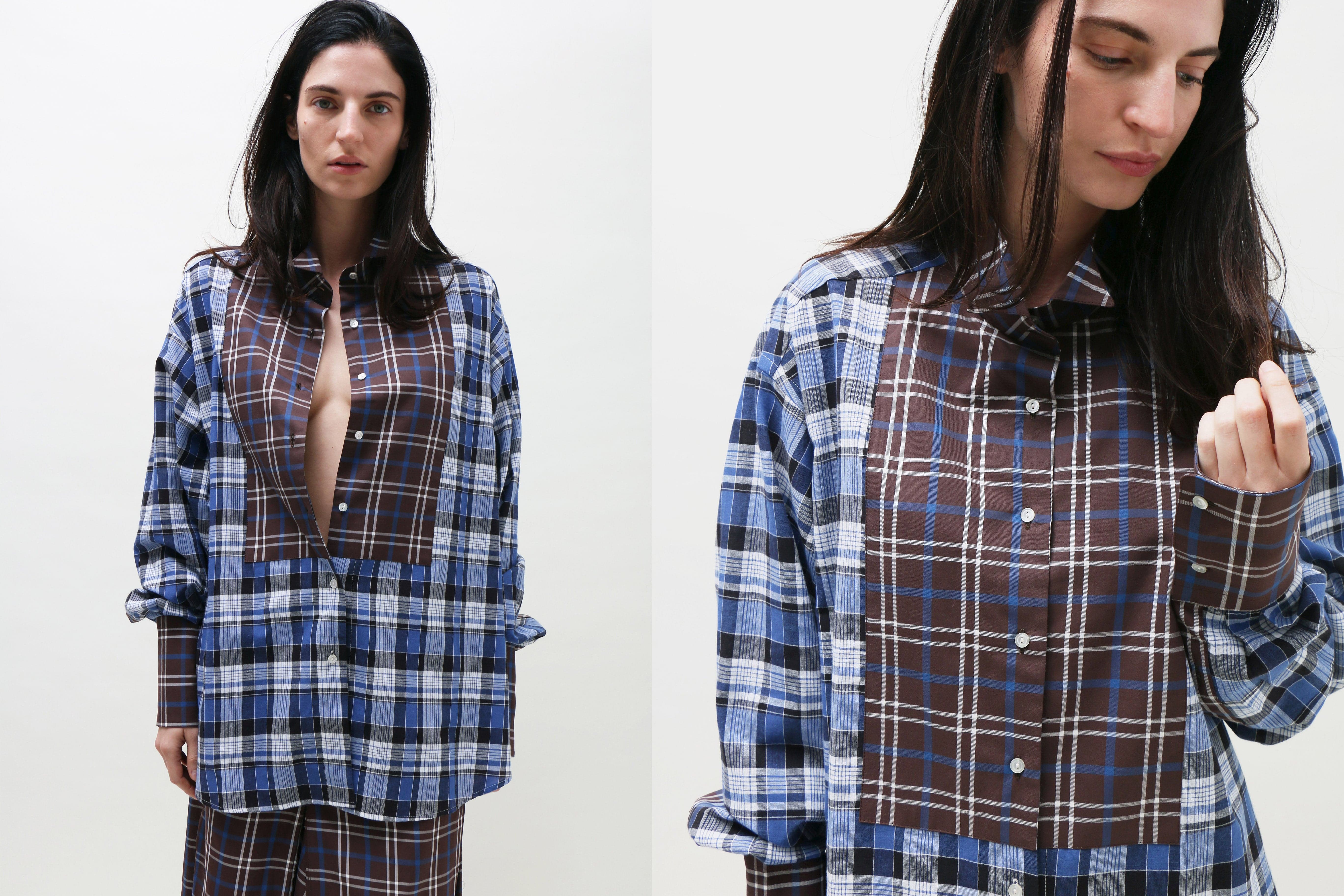 Maimoun Talia Byre Brown Blue Oversized Shirt
