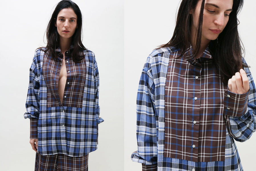 Maimoun Talia Byre Brown Blue Oversized Shirt