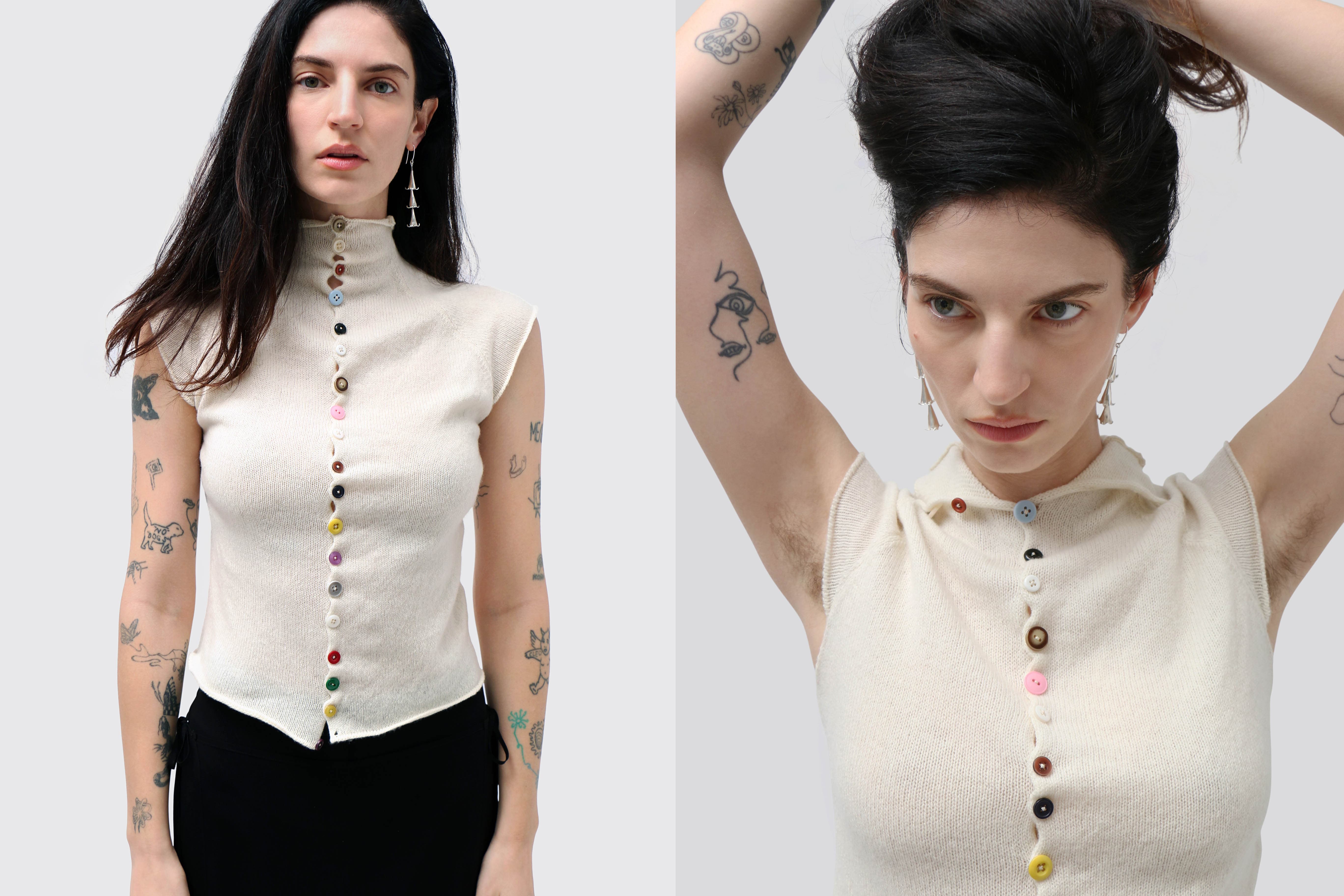 Maimoun Vaisseau Cream Raglan Button Tee