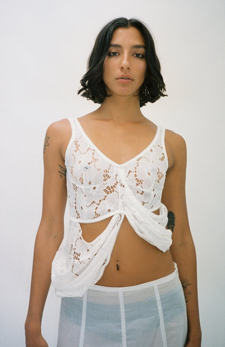 【YUHAN WANG/ユハン ワン】lace lined camisole Yuhan Wang ~ Lace Draped Top | MAIMOUN