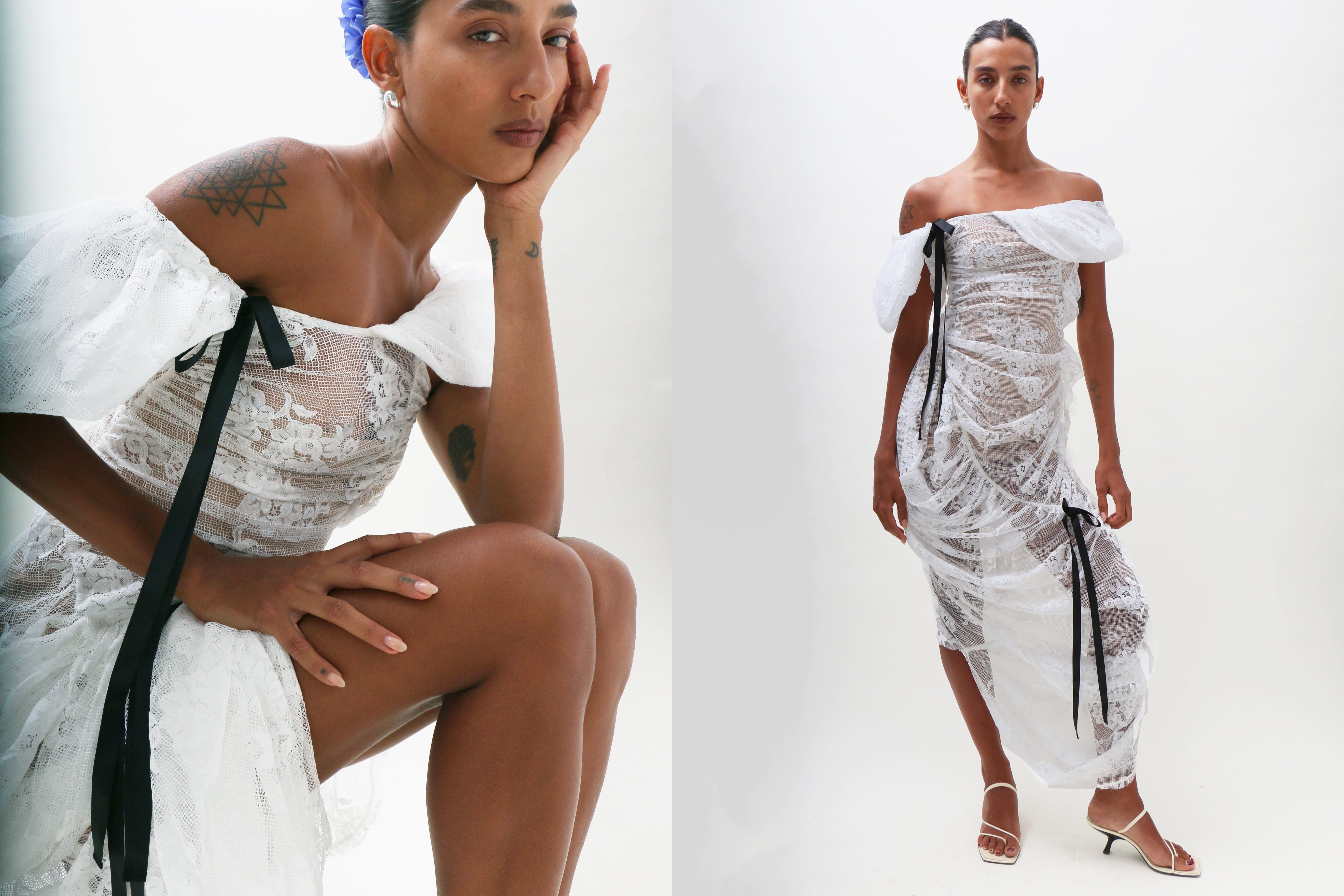 Maimoun Yuhan Wang White Rose Lace Dress