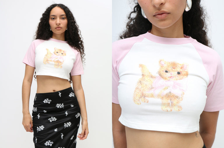 コ*可様 yuhan wang - cat print tops Yuhan Wang ~ Cat Raglan Tee | MAIMOUN